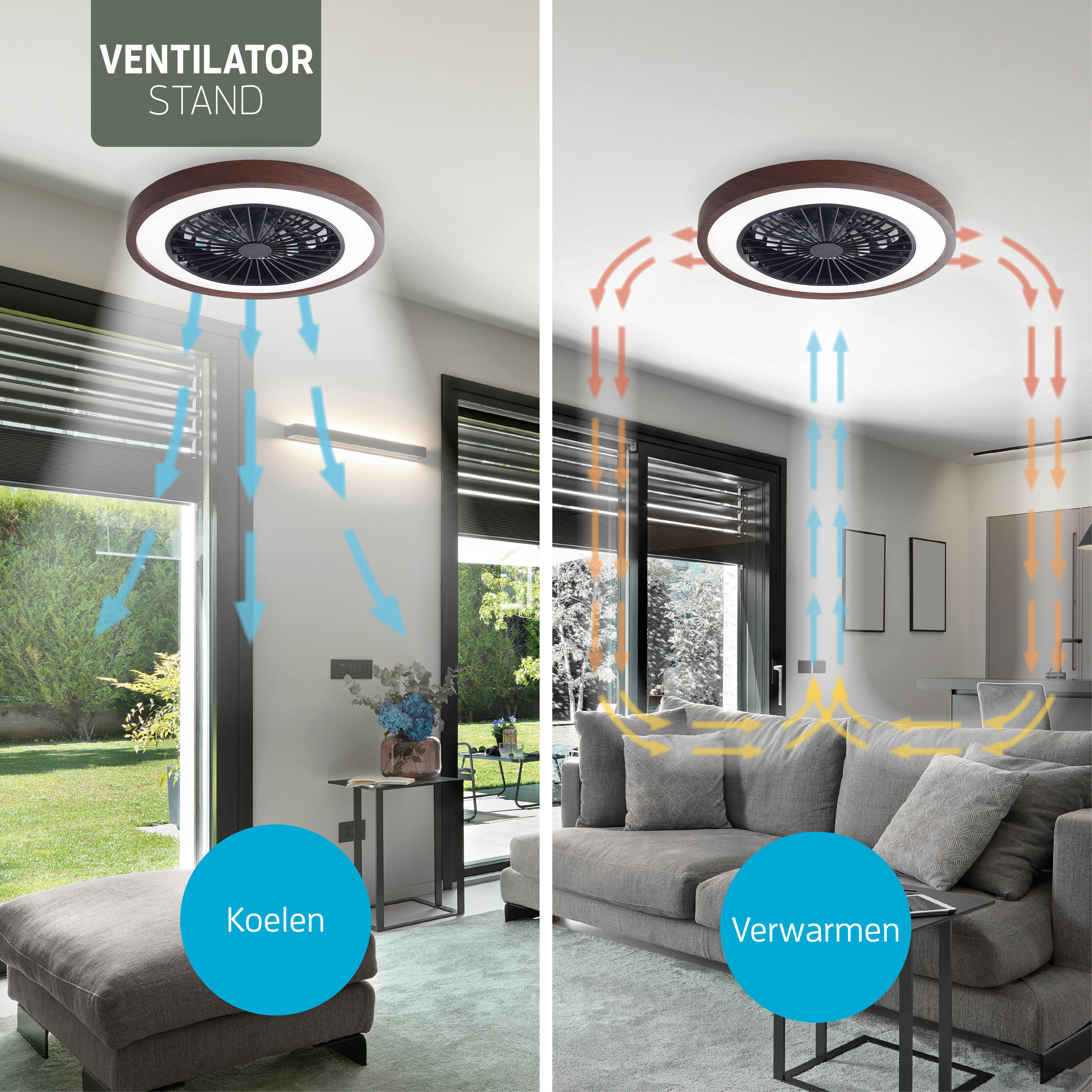 Varin Smart Lampada da soffitto LED Wifi con ventilatore RGBW (CCT) - 50 cm - Tuya - Noce