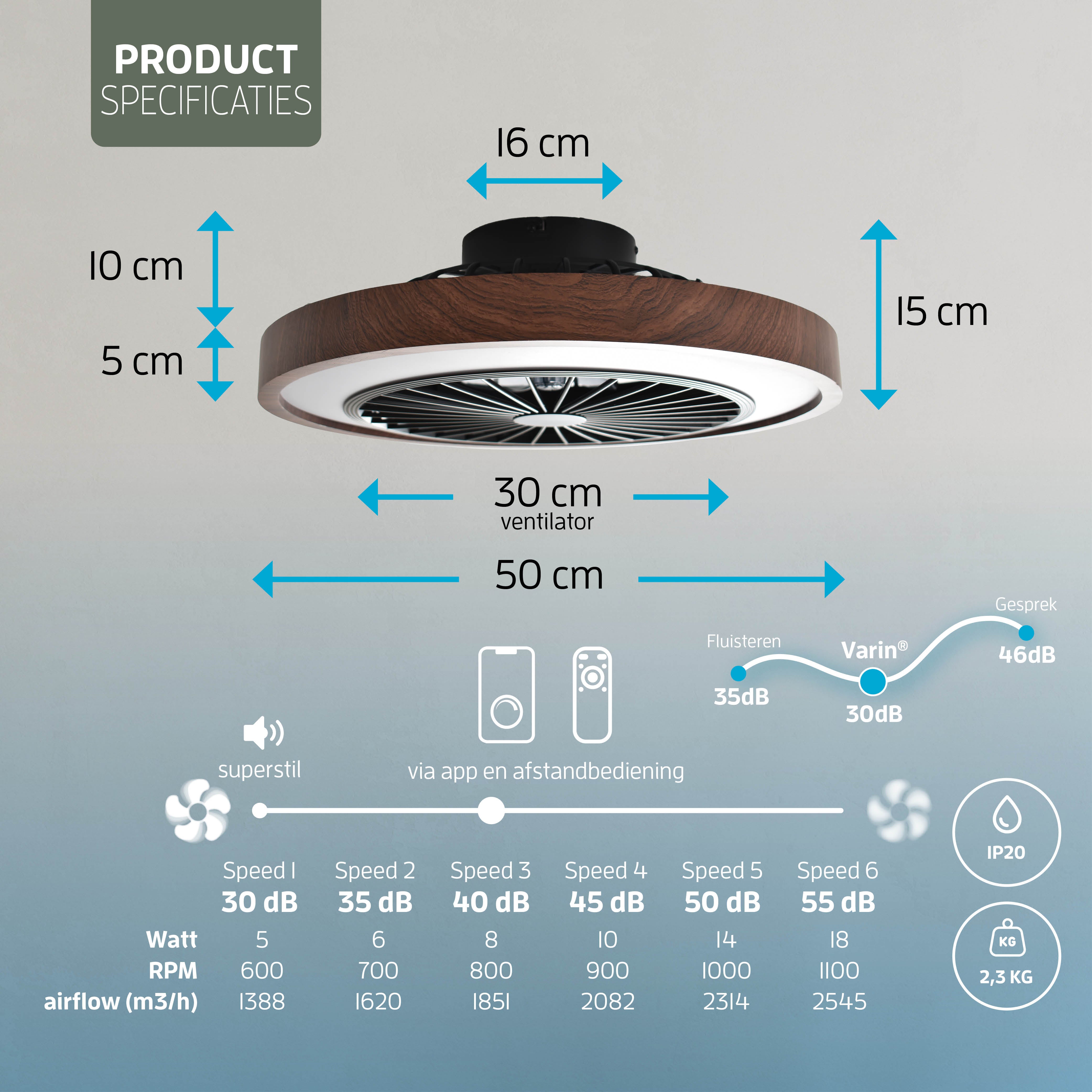 Varin Smart Lampada da soffitto LED Wifi con ventilatore RGBW (CCT) - 50 cm - Tuya - Noce