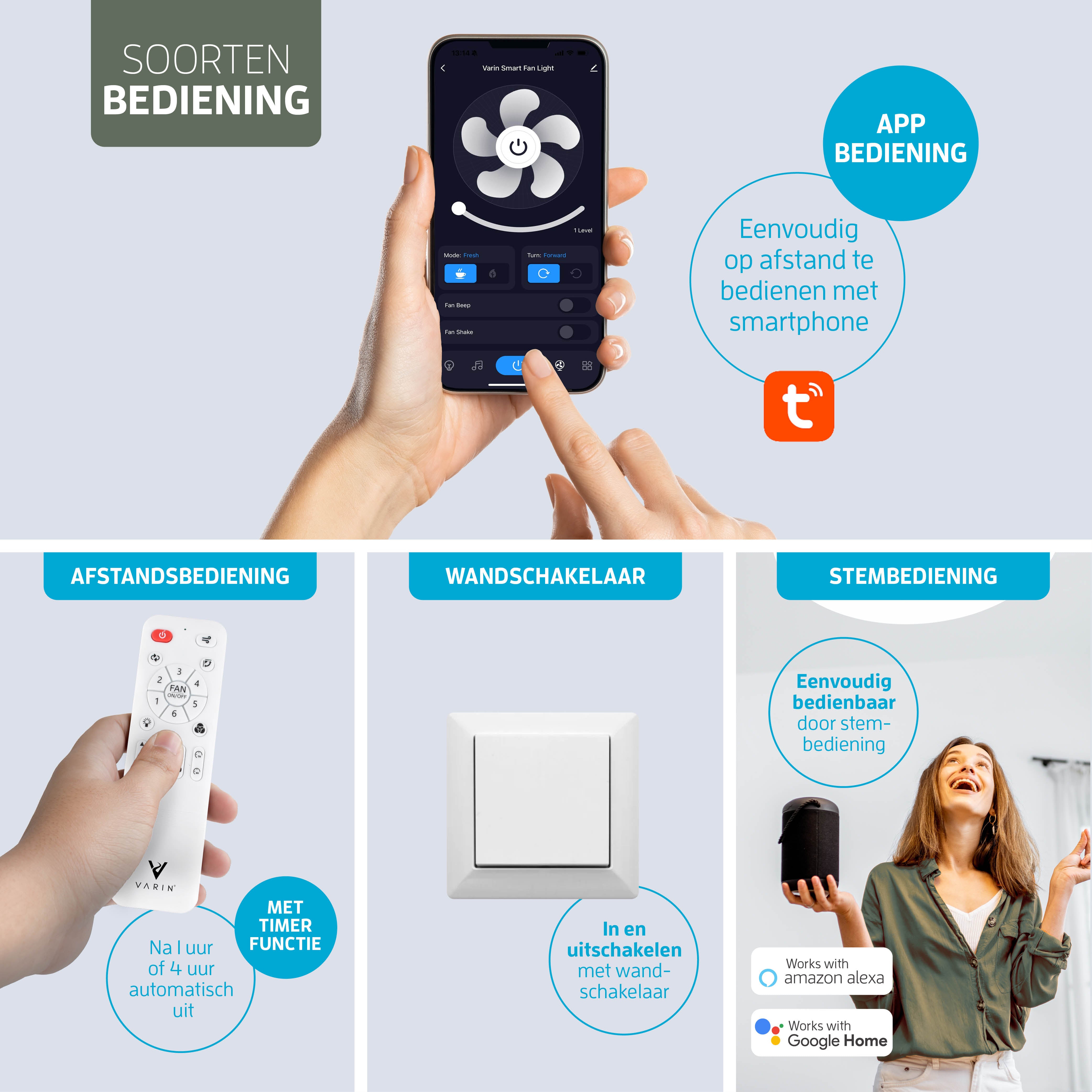 Varin Smart Lampada da soffitto LED Wifi con ventilatore RGBW (CCT) - 50 cm - Tuya - Noce