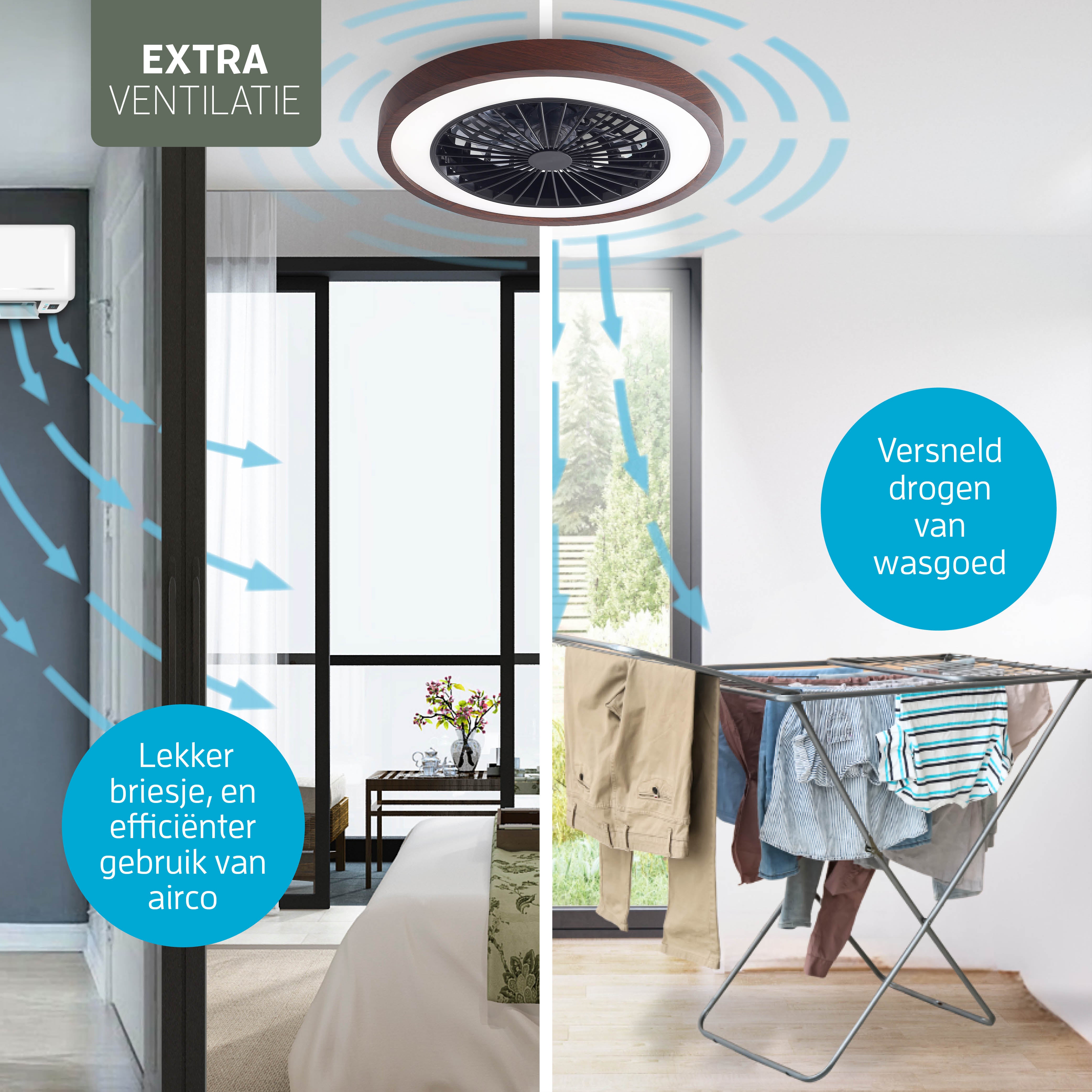 Varin Smart Lampada da soffitto LED Wifi con ventilatore RGBW (CCT) - 50 cm - Tuya - Noce