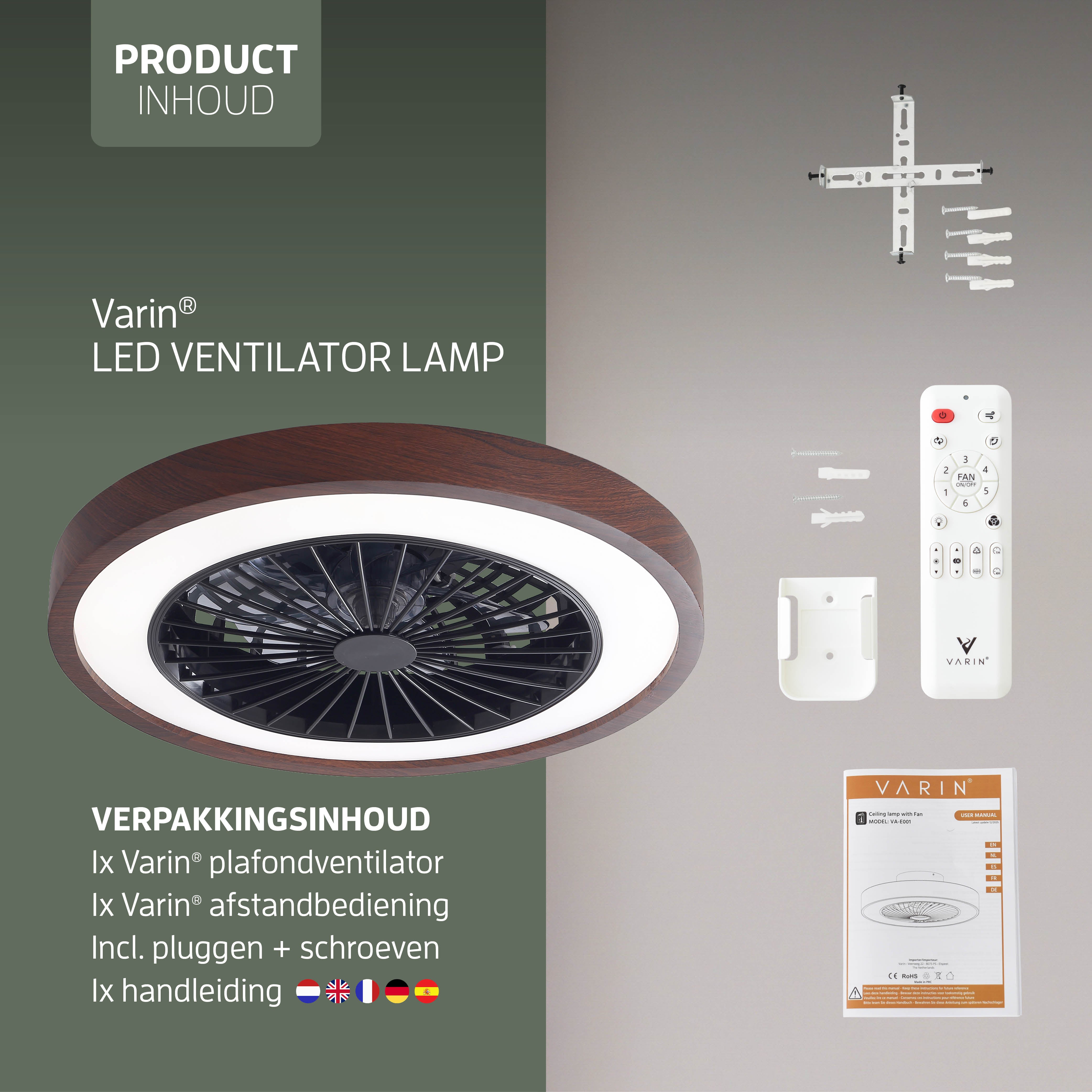 Varin Smart Lampada da soffitto LED Wifi con ventilatore RGBW (CCT) - 50 cm - Tuya - Noce
