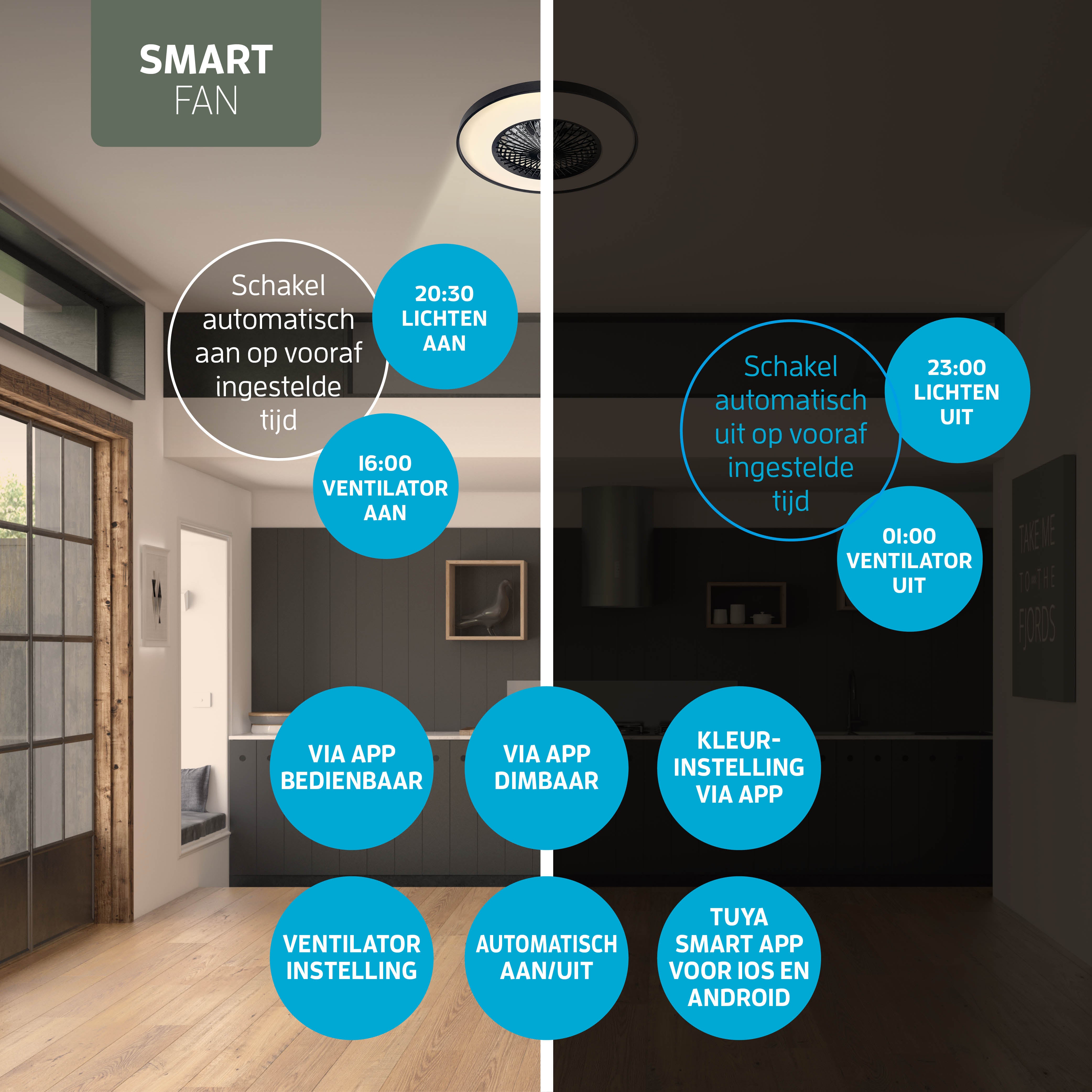 Varin Lampe de Plafond LED Wifi Intelligente avec Ventilateur RGBW (CCT) - 60 cm - Tuya - Blanc