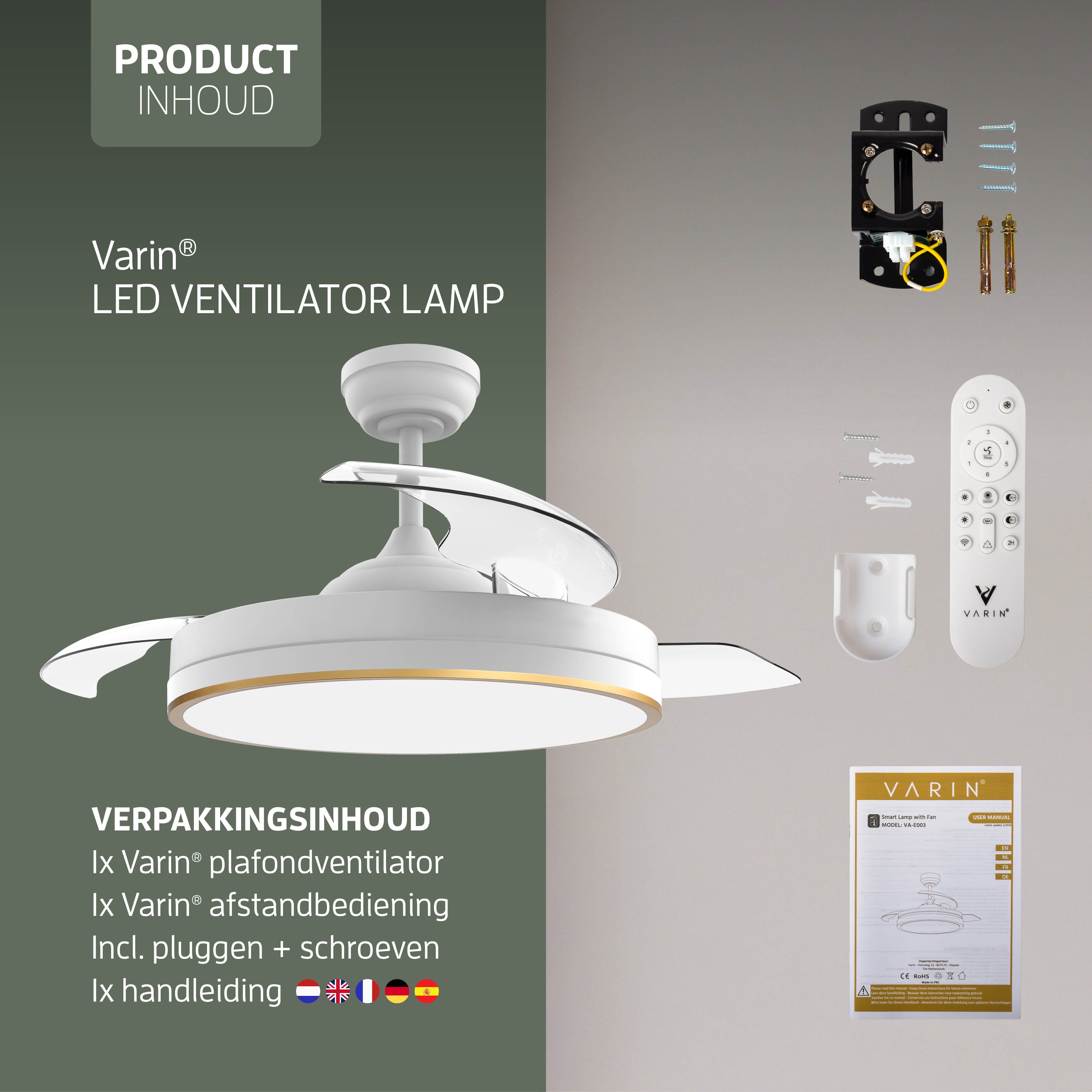 Lampada da soffitto con ventilatore pieghevole - Bianco/Oro - 108cm - WiFi