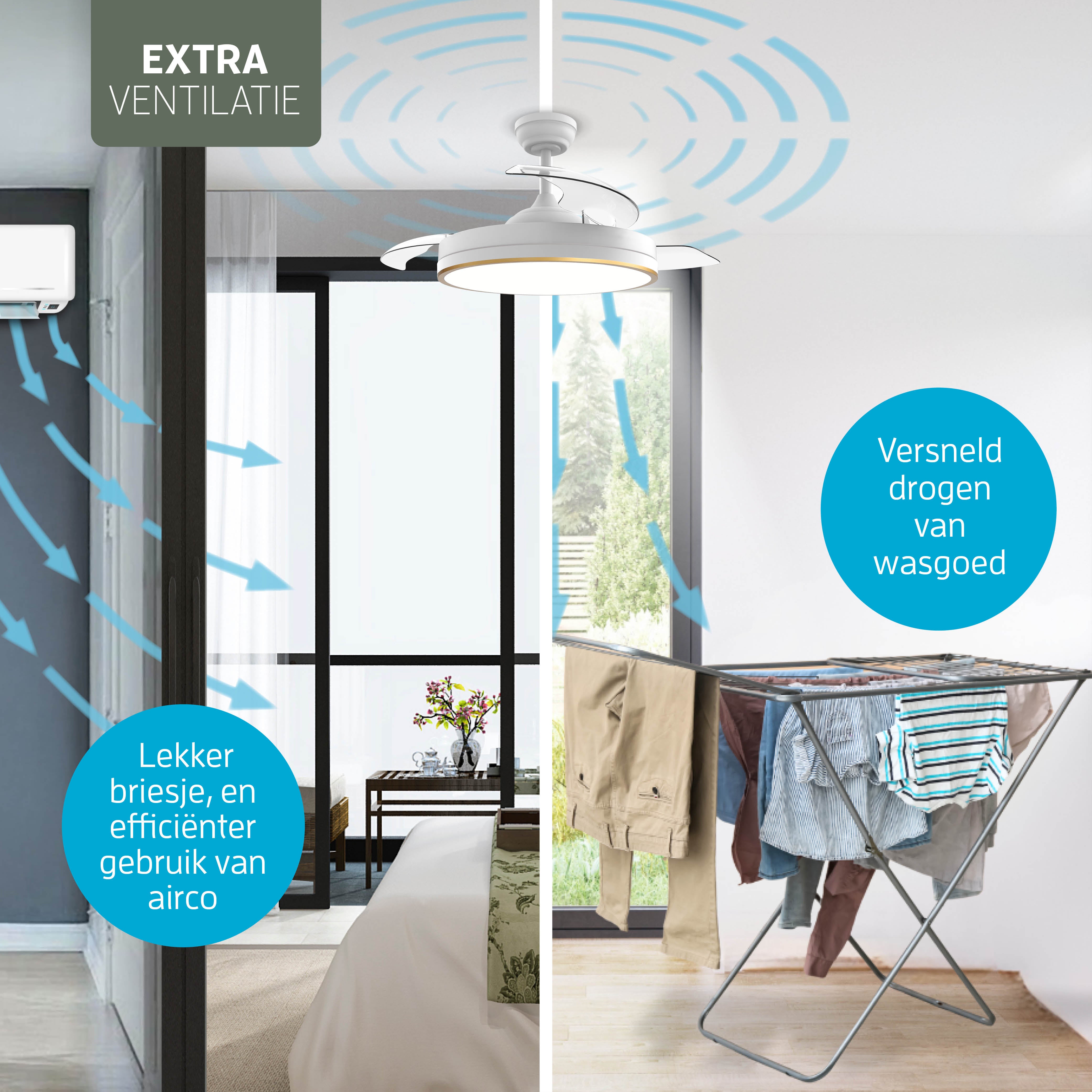 Lampada da soffitto con ventilatore pieghevole - Bianco/Oro - 108cm - WiFi