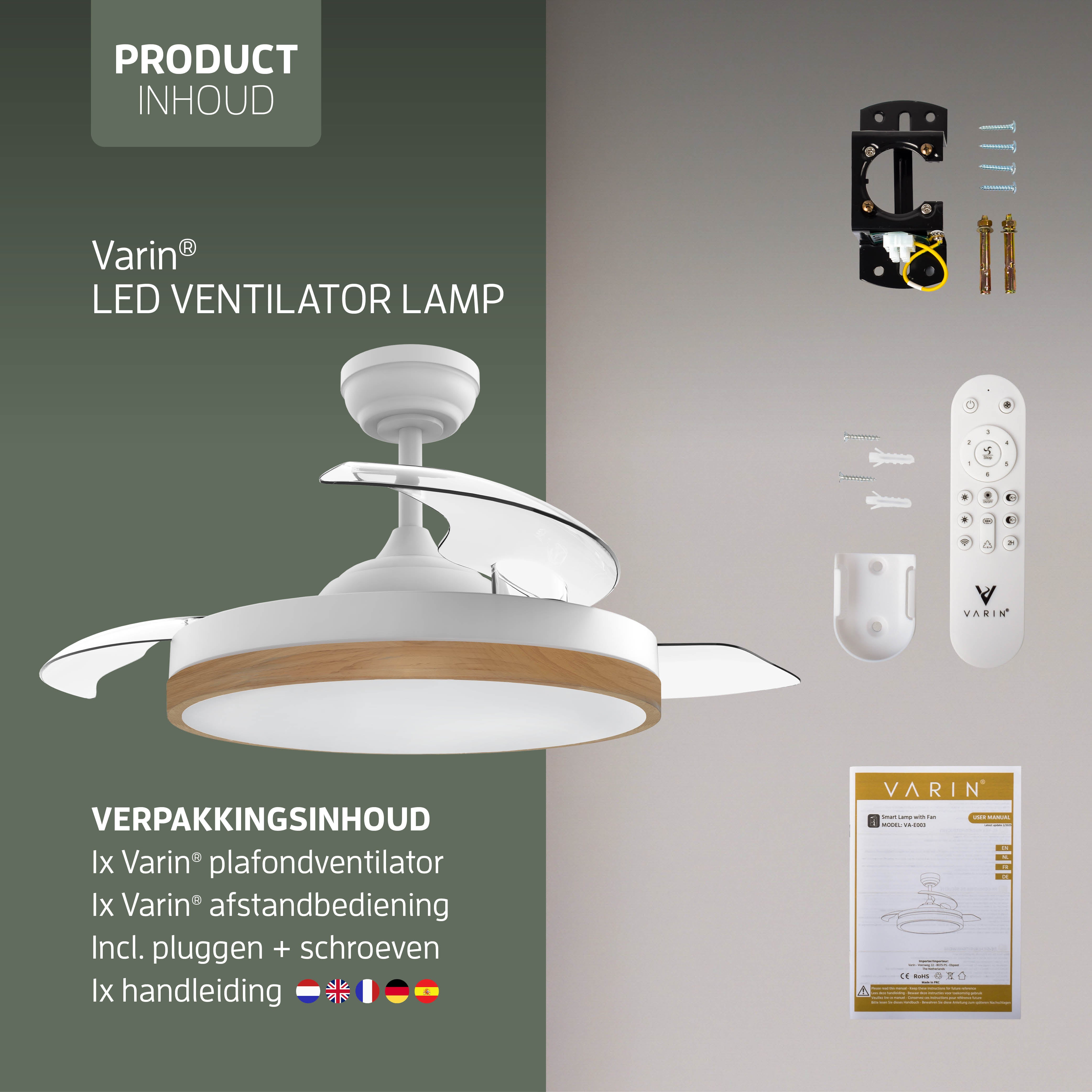 Plafondlamp met uitklapbare ventilator - Wit/Lichthout - 108cm - WiFi