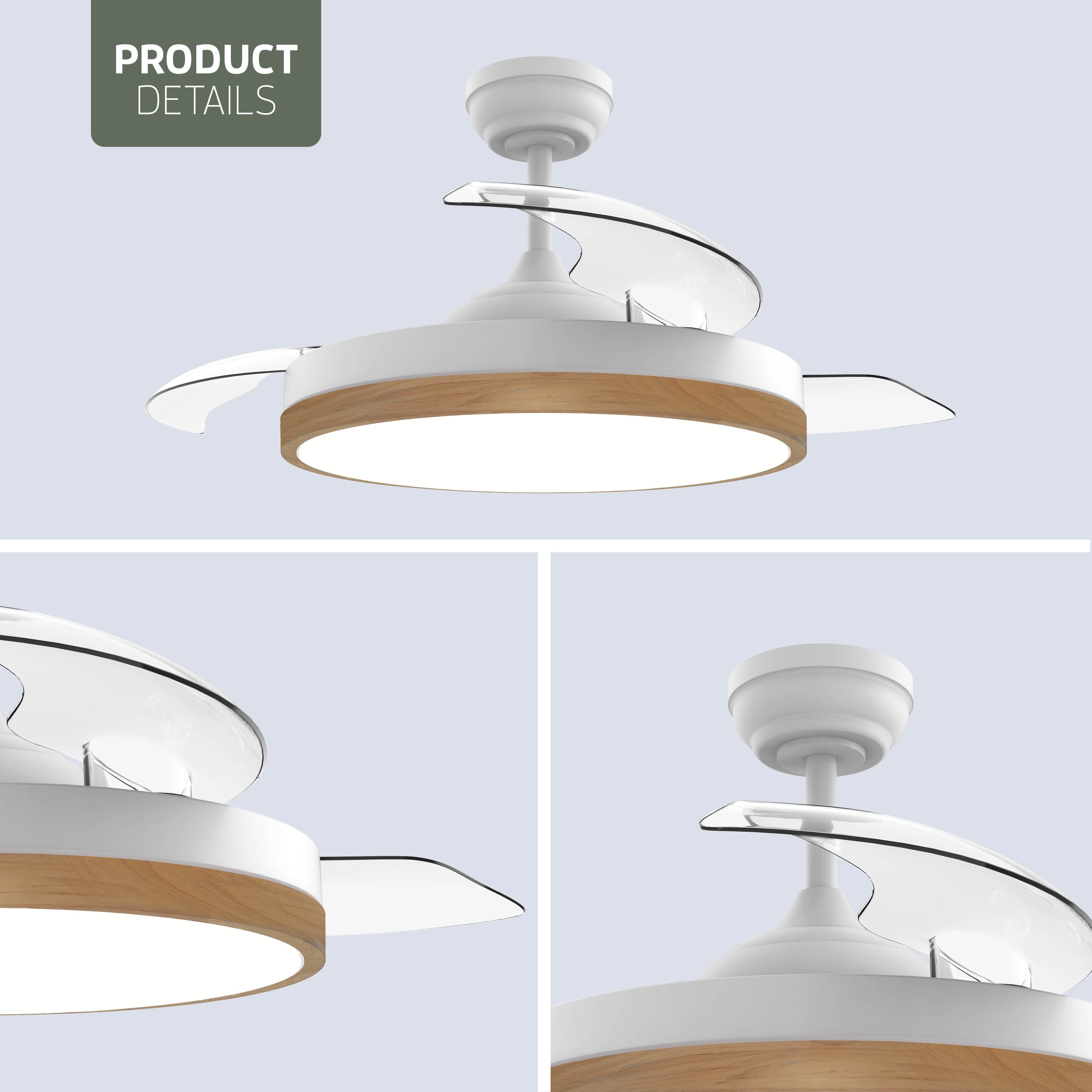 Plafondlamp met uitklapbare ventilator - Wit/Lichthout - 108cm - WiFi