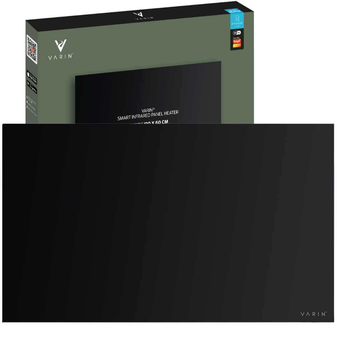 Varin® Smart Design Infrarood verwarmingspaneel - 600W - 100x60cm - Zwart glas - IP24 - Tuya Wifi