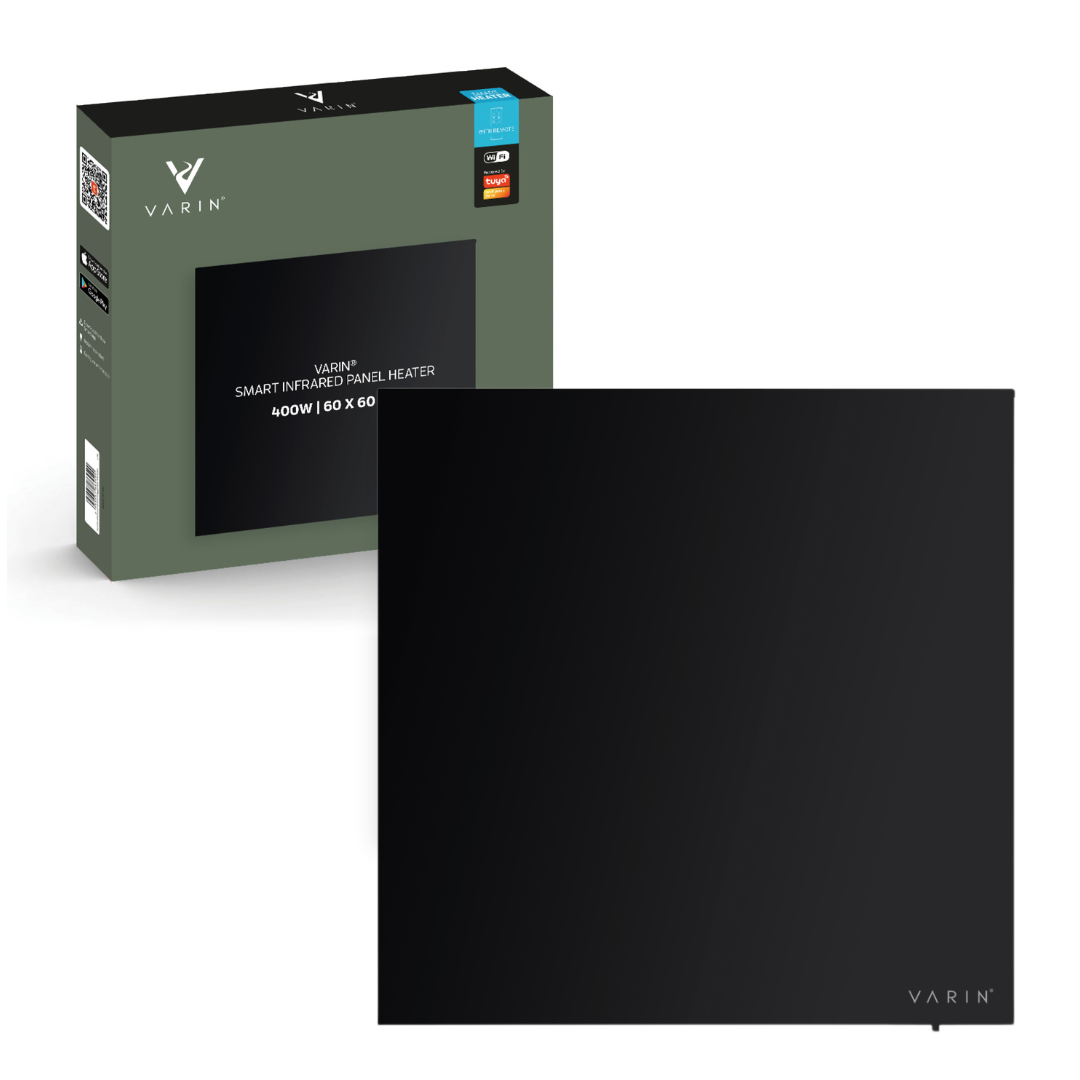 Varin® Smart Design Infrarood verwarmingspaneel - 400W - 60x60cm - Zwart glas - IP24 - Tuya Wifi