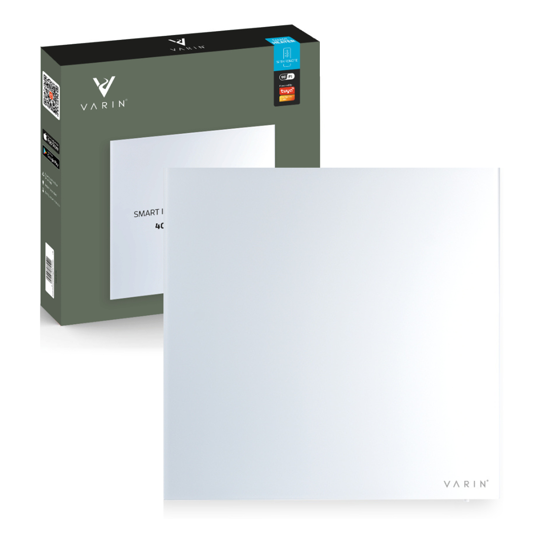 Varin® Smart Design Infrarood verwarmingspaneel - 400W - 60x60cm - Helder wit glas - IP24 - Tuya Wifi