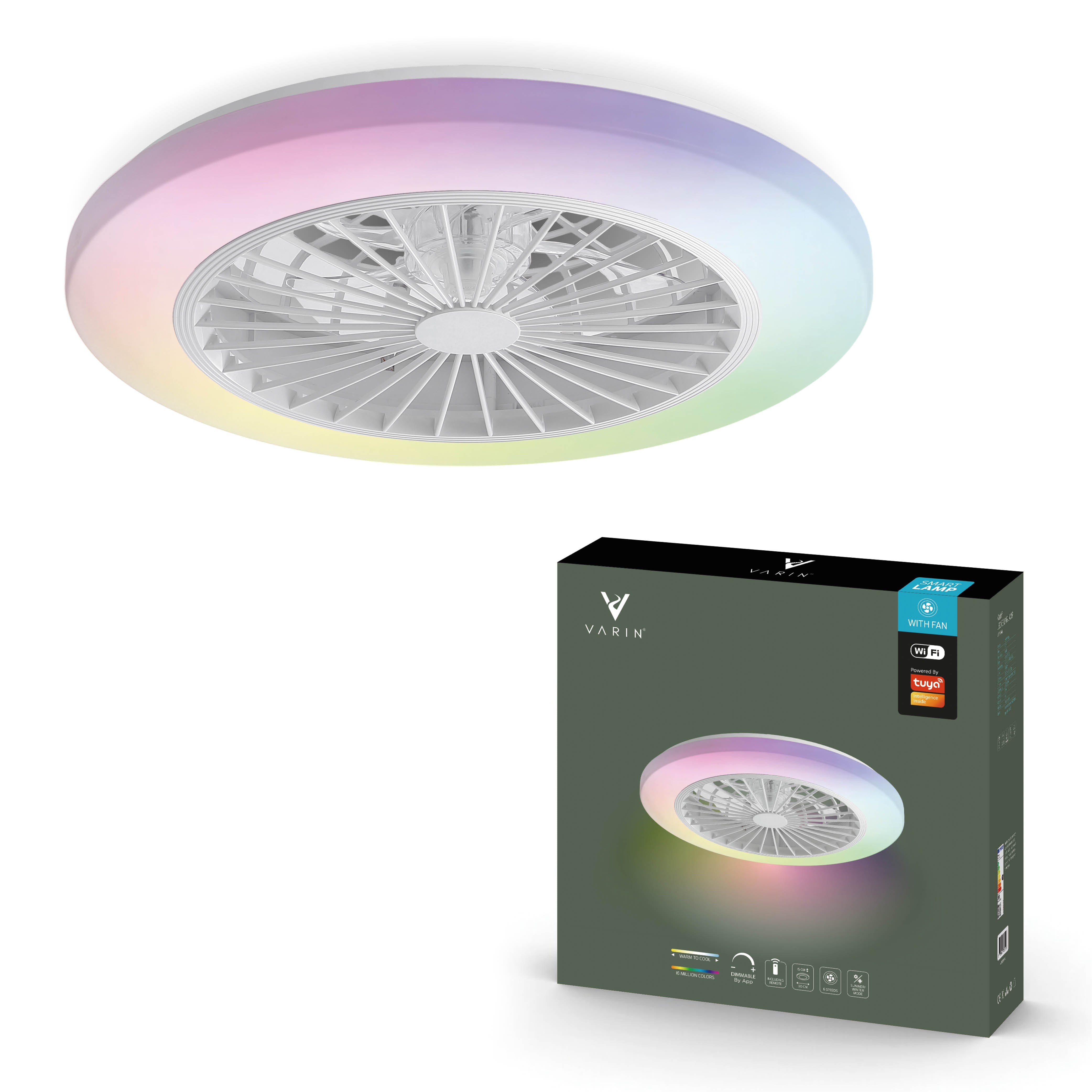 Varin Smart Wifi LED Plafondlamp met ventilator RGBW (CCT) - 50 cm - Tuya - transparant