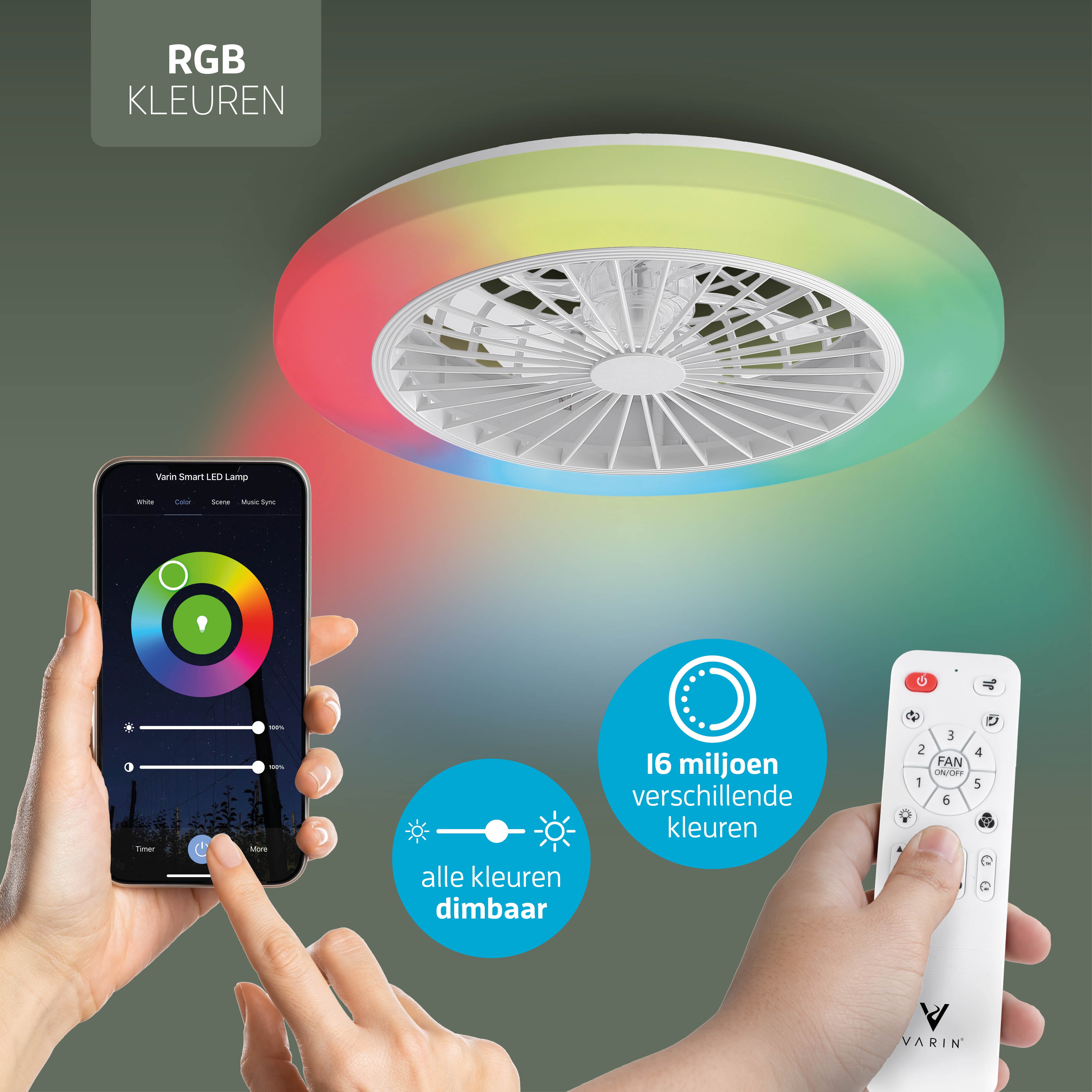 Varin Smart Wifi LED Plafondlamp met ventilator RGBW (CCT) - 50 cm - Tuya - transparant