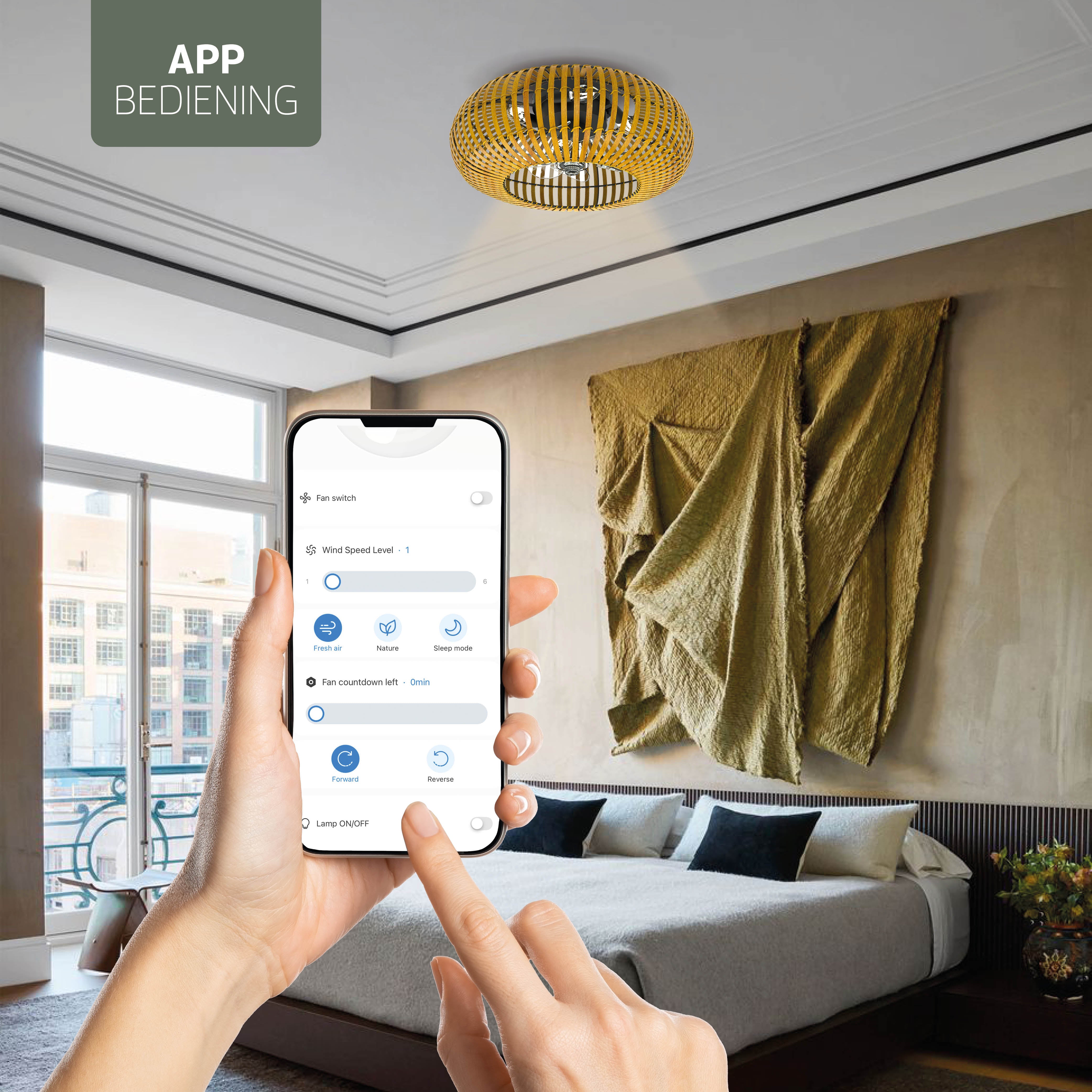 Varin® Smart Plafondlamp met ventilator - Bamboe