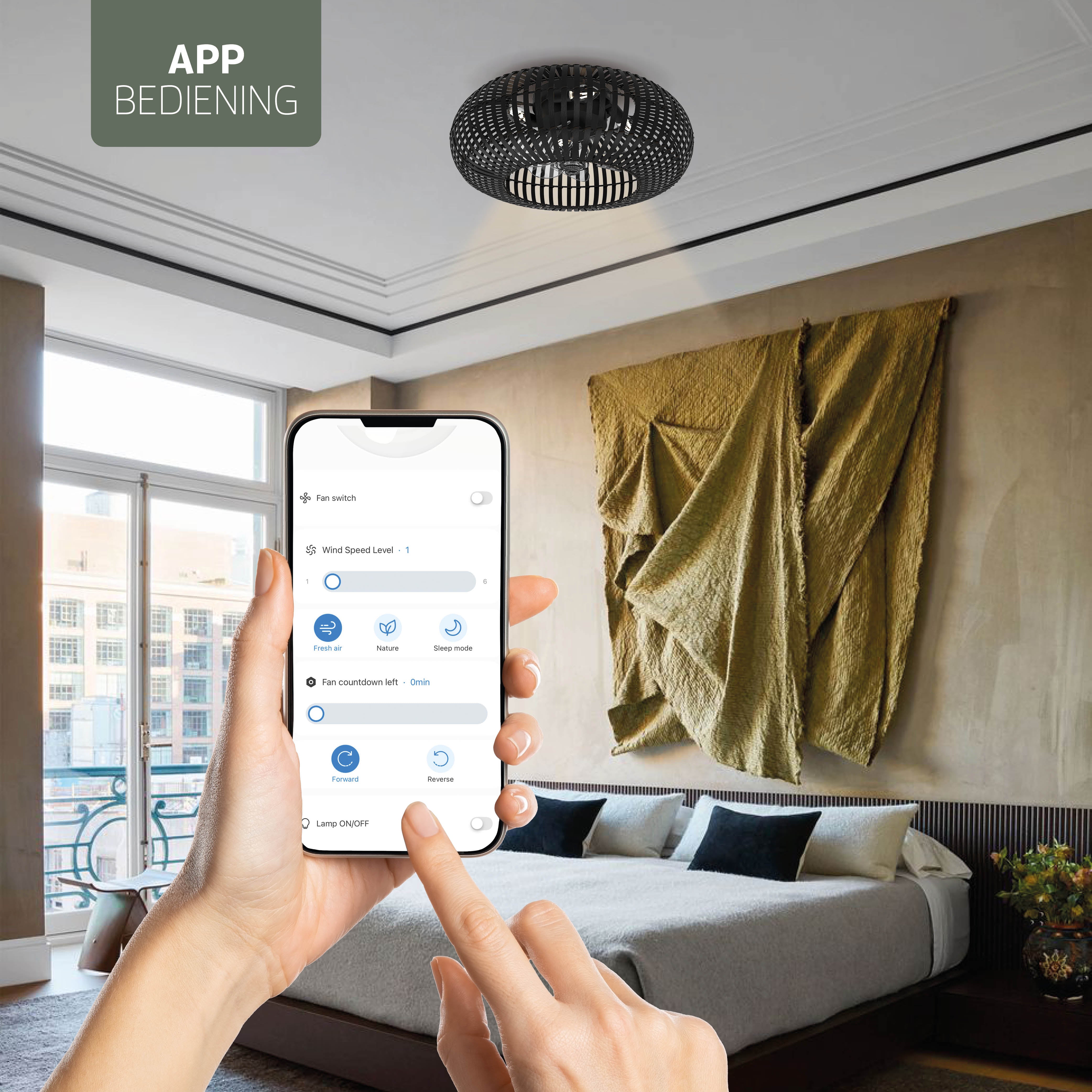 Varin® Smart Plafondlamp met ventilator - Bamboe Zwart
