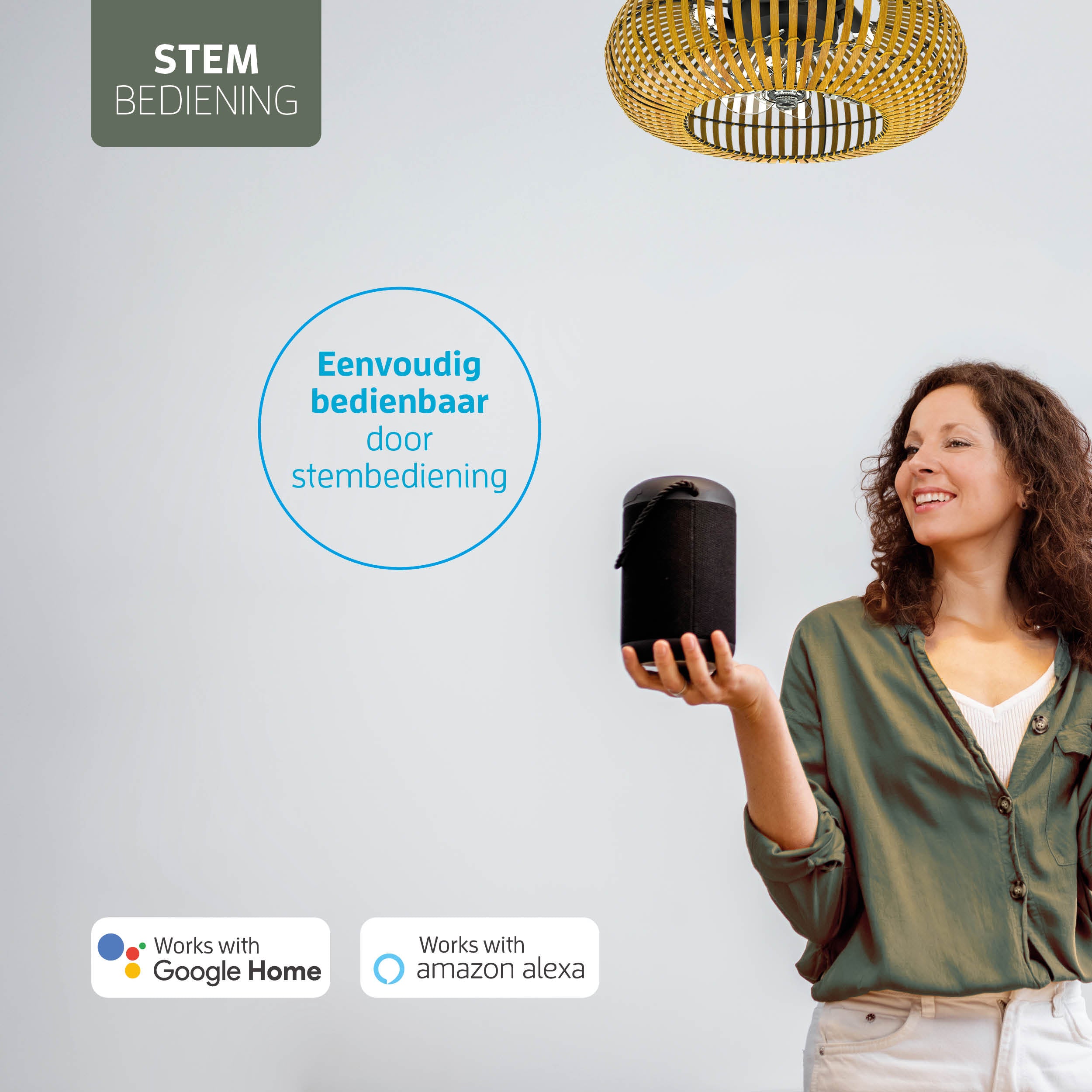 Varin® Smart Plafondlamp met ventilator - Bamboe