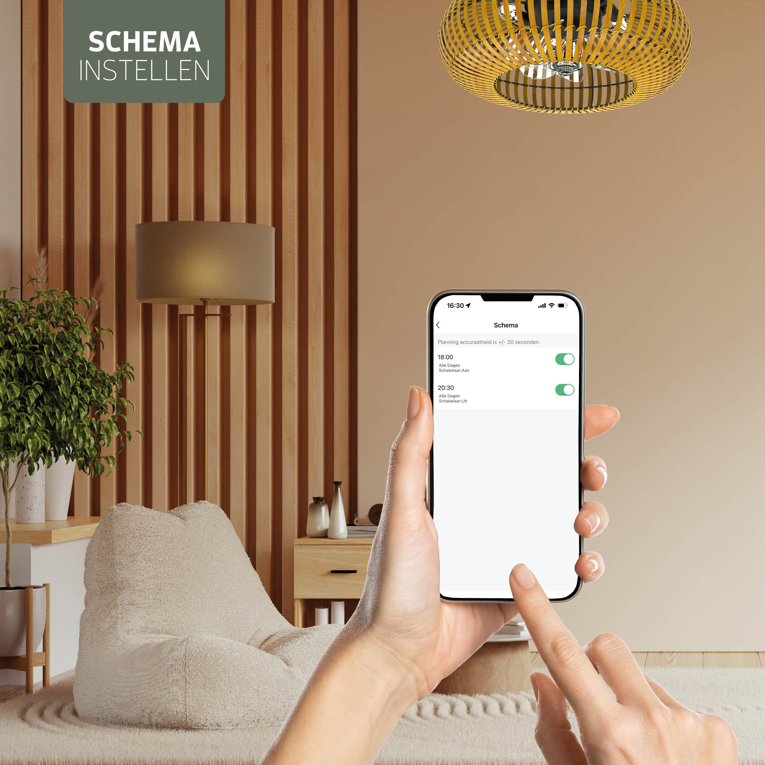Varin® Smart Plafondlamp met ventilator - Bamboe