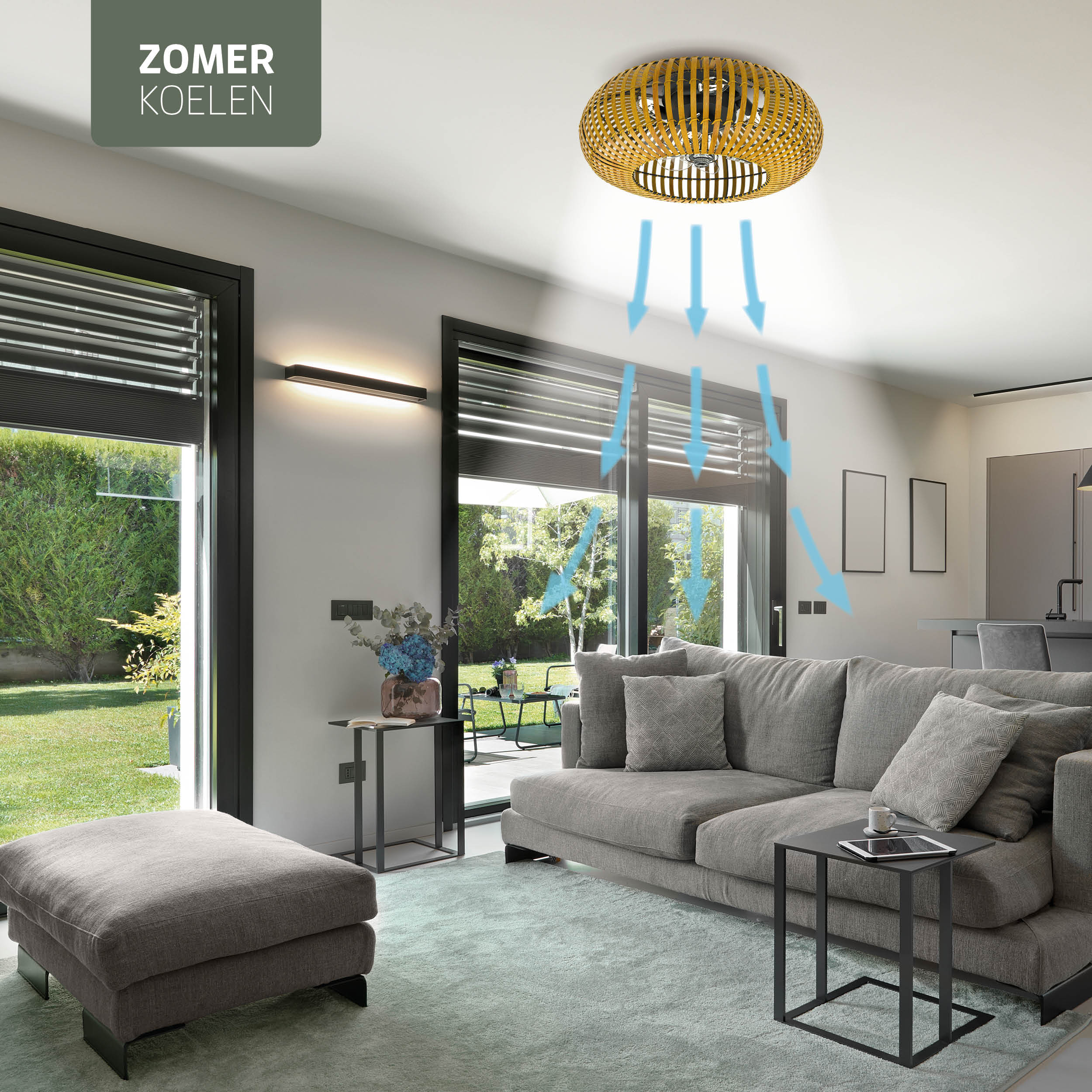 Varin® Smart Plafondlamp met ventilator - Bamboe