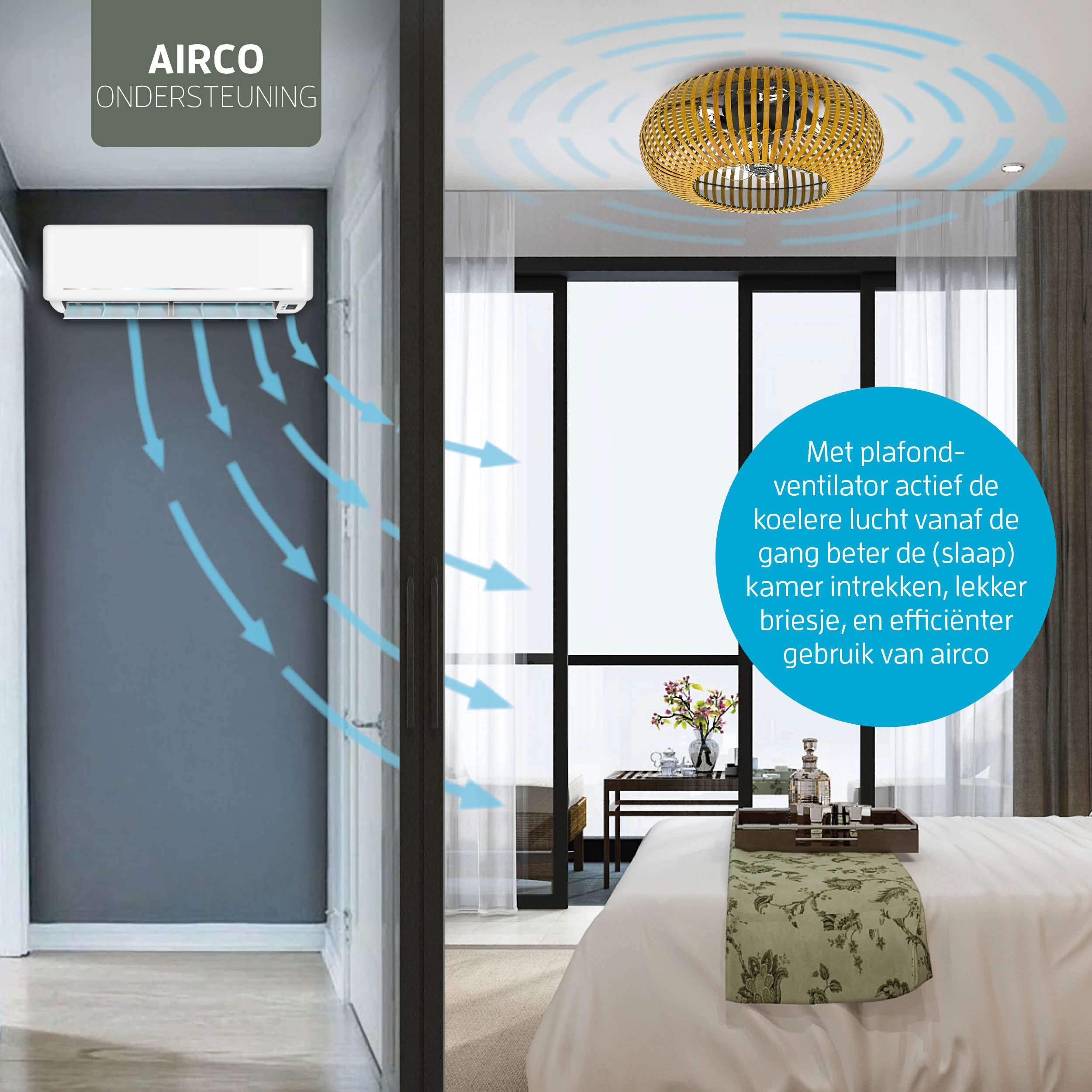 Varin® Smart Plafondlamp met ventilator - Bamboe