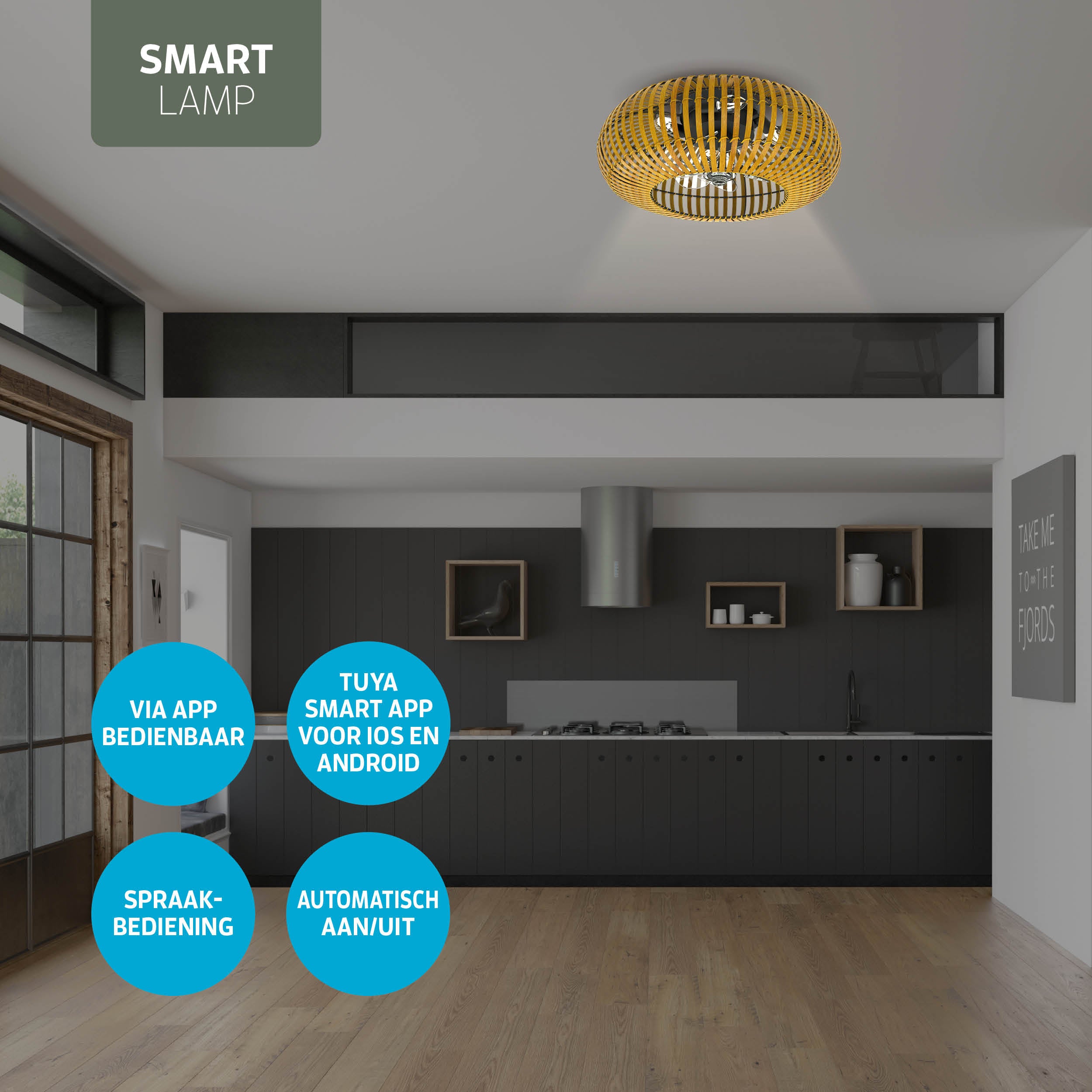 Varin® Smart Plafondlamp met ventilator - Bamboe