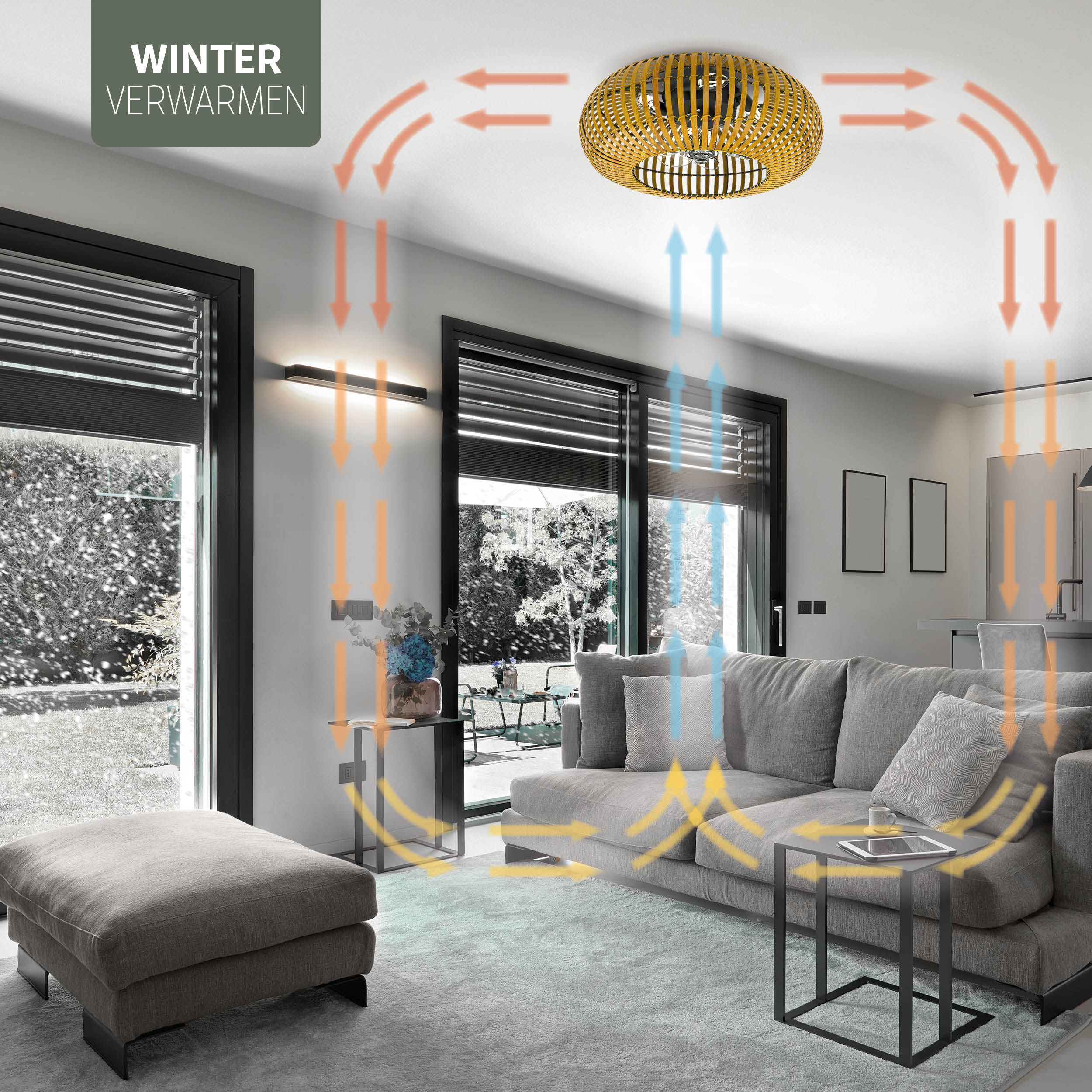 Varin® Smart Plafondlamp met ventilator - Bamboe