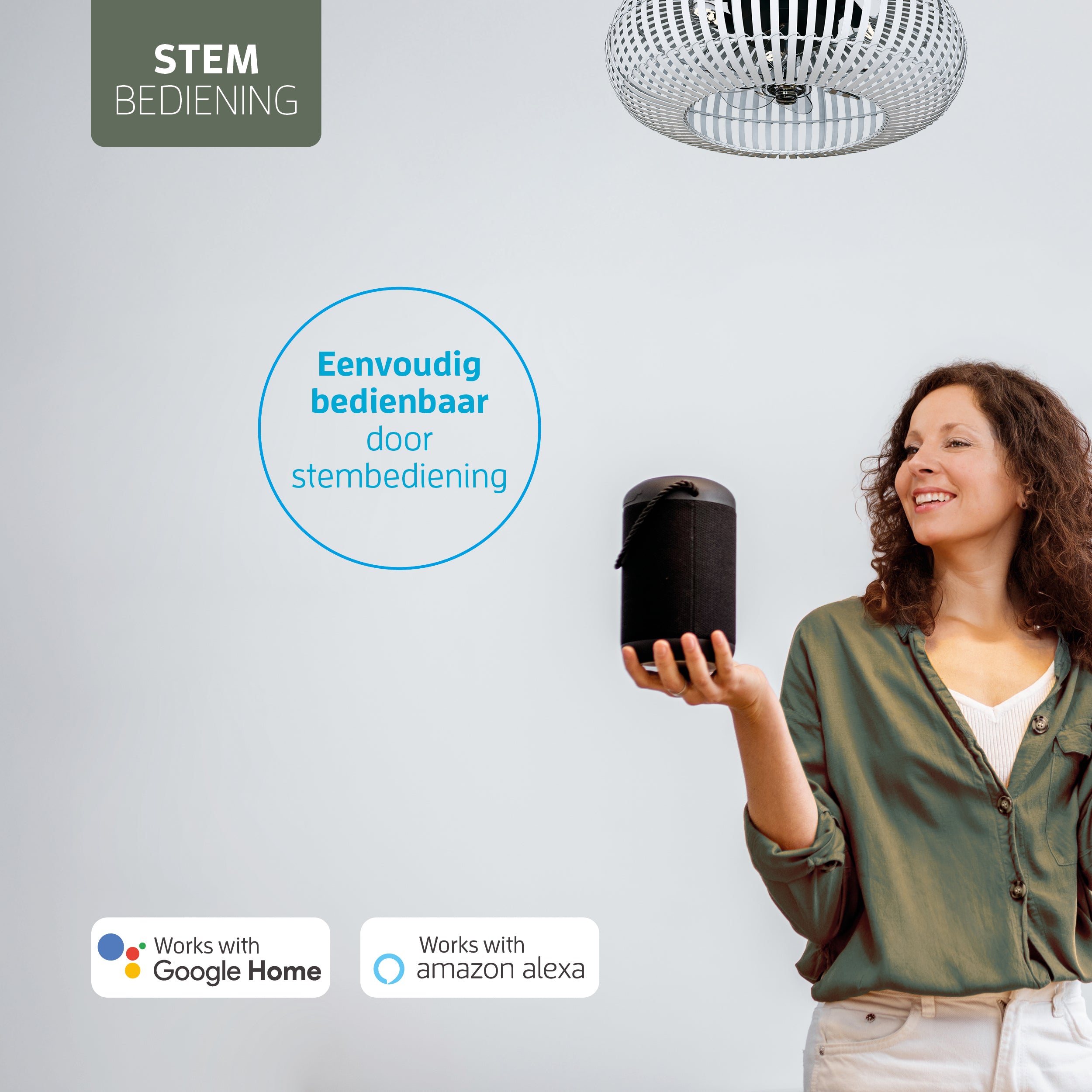 Varin® Smart Plafondlamp met ventilator - Bamboe Wit