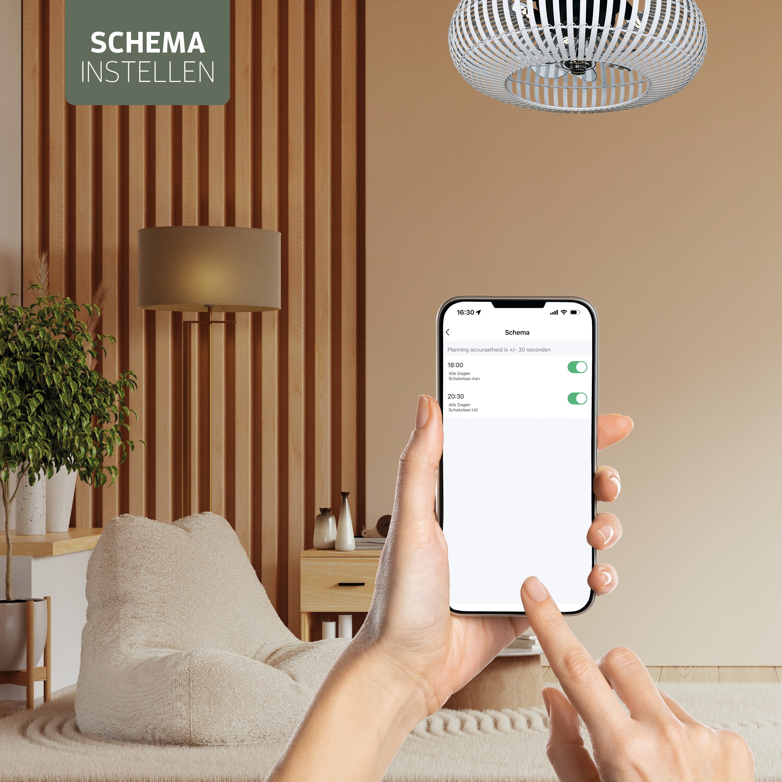 Varin® Smart Plafondlamp met ventilator - Bamboe Wit