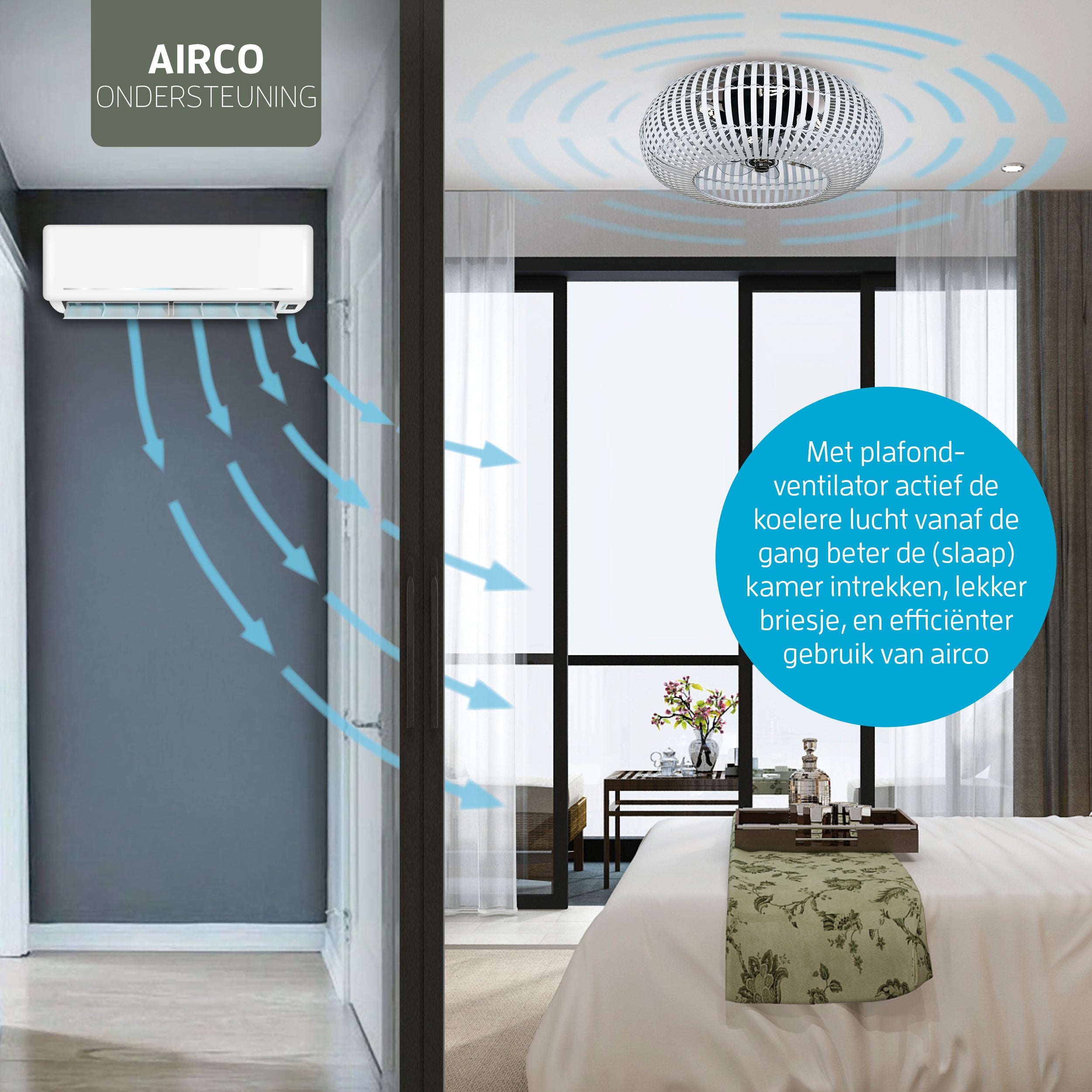 Varin® Smart Plafondlamp met ventilator - Bamboe Wit