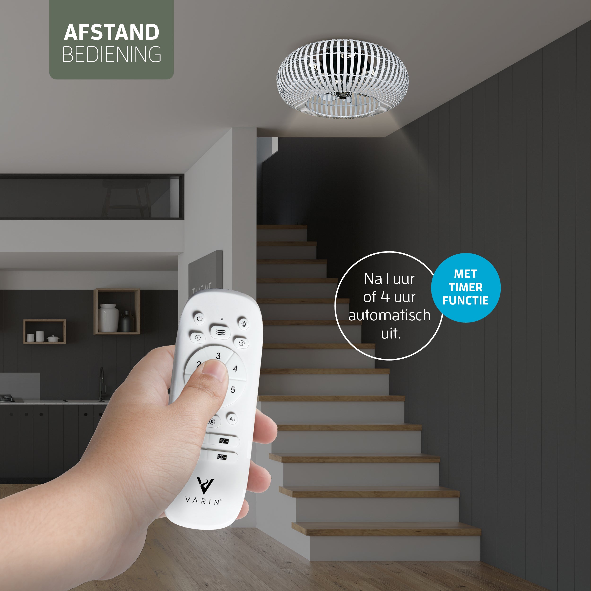 Varin® Smart Plafondlamp met ventilator - Bamboe Wit