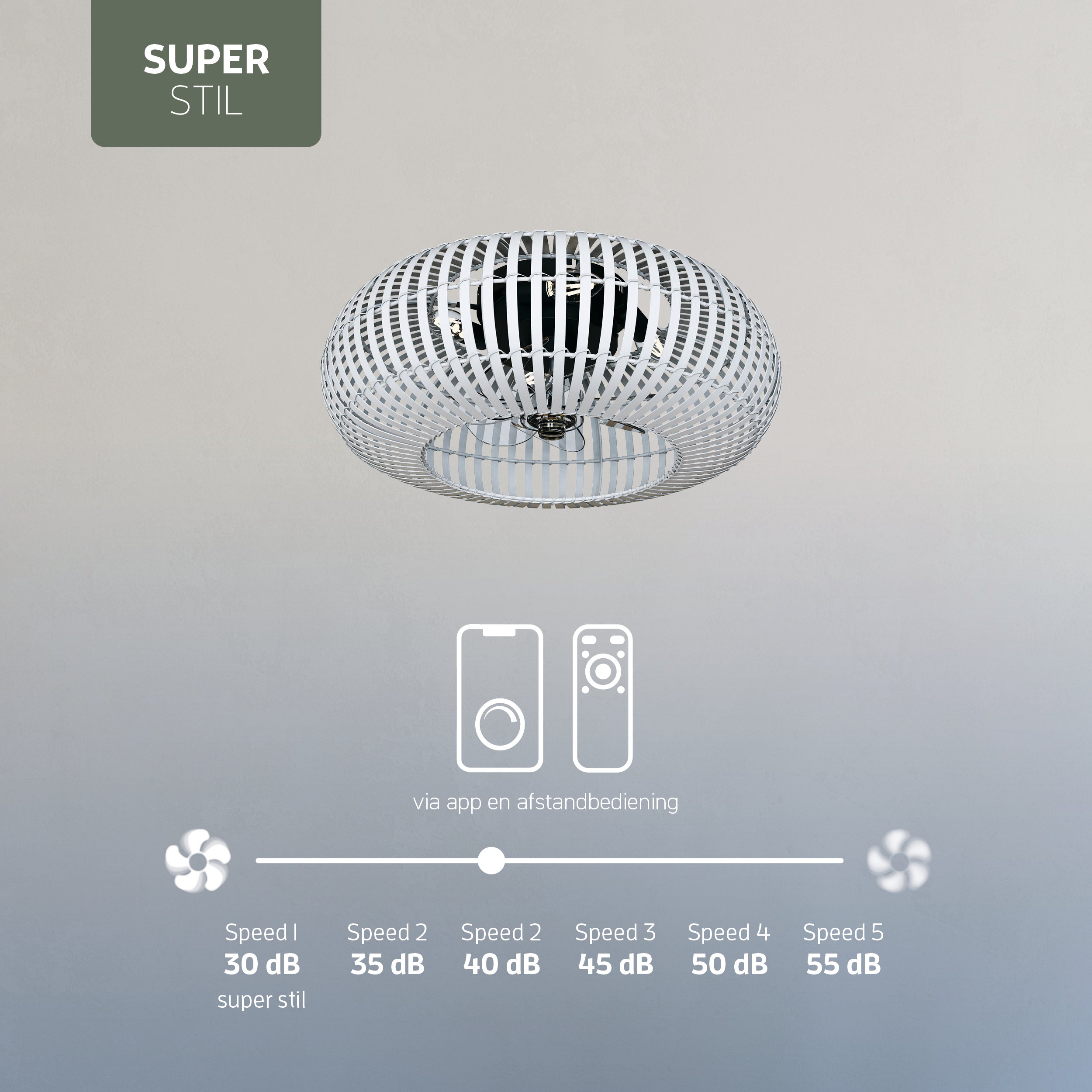 Varin® Smart Plafondlamp met ventilator - Bamboe Wit