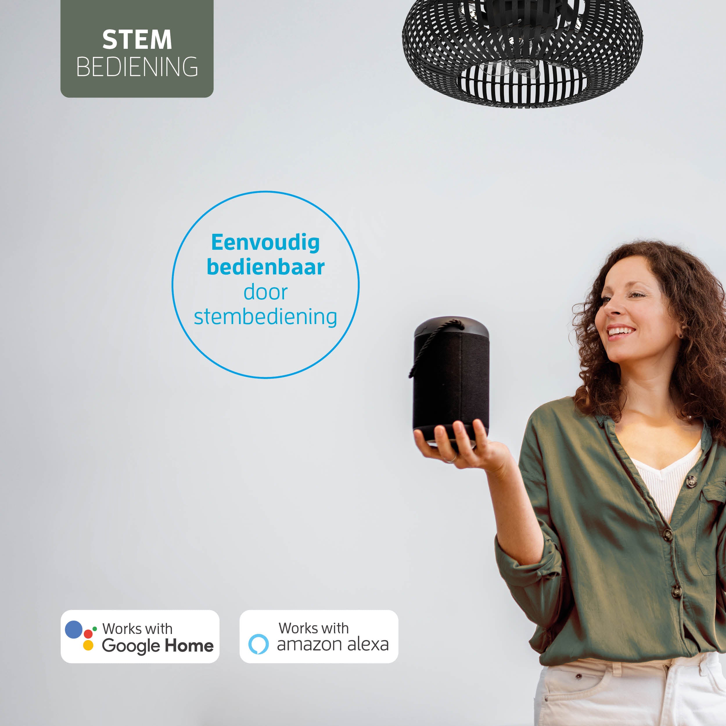 Varin® Smart Plafondlamp met ventilator - Bamboe Zwart