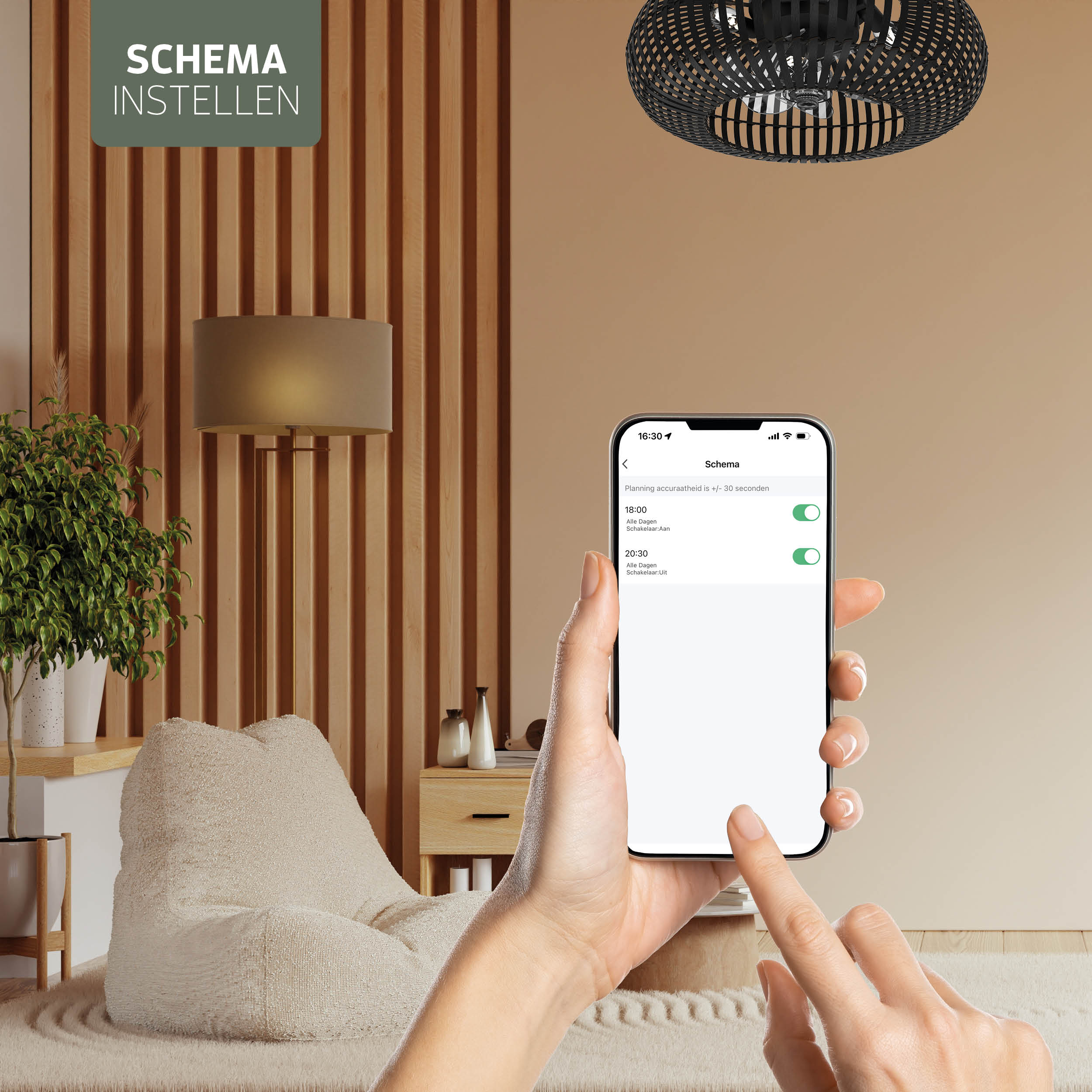 Varin® Smart Plafondlamp met ventilator - Bamboe Zwart