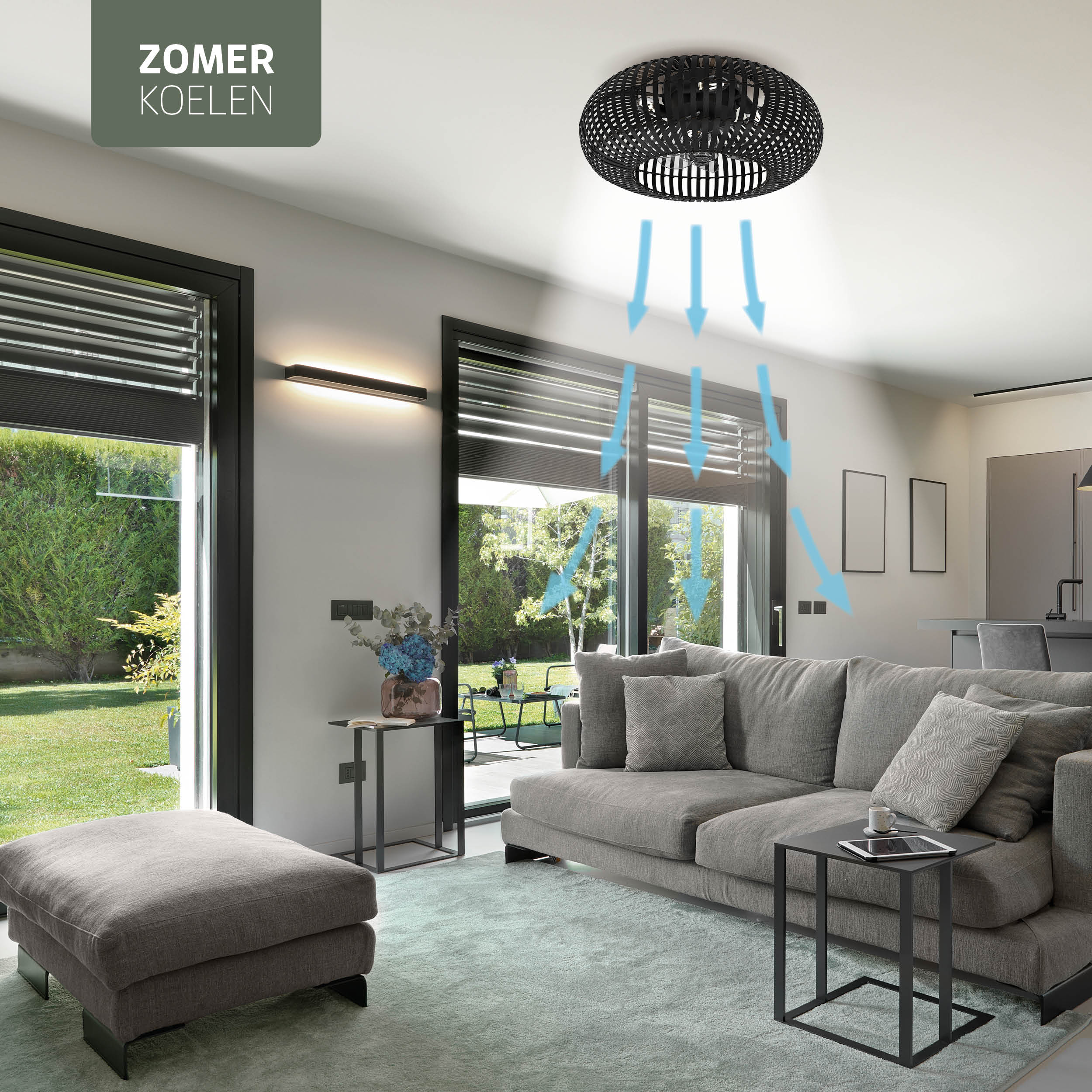 Varin® Smart Plafondlamp met ventilator - Bamboe Zwart