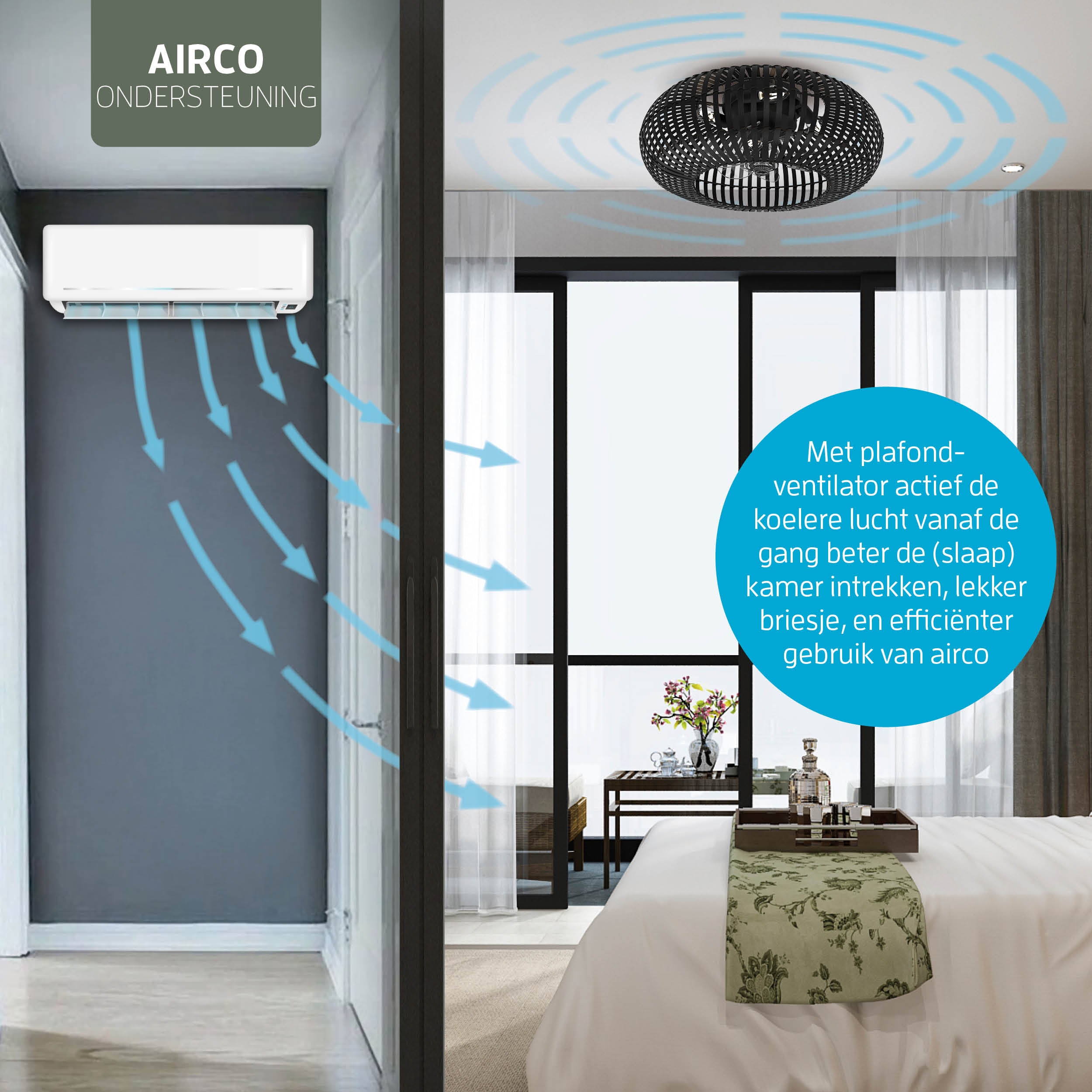 Varin® Smart Plafondlamp met ventilator - Bamboe Zwart