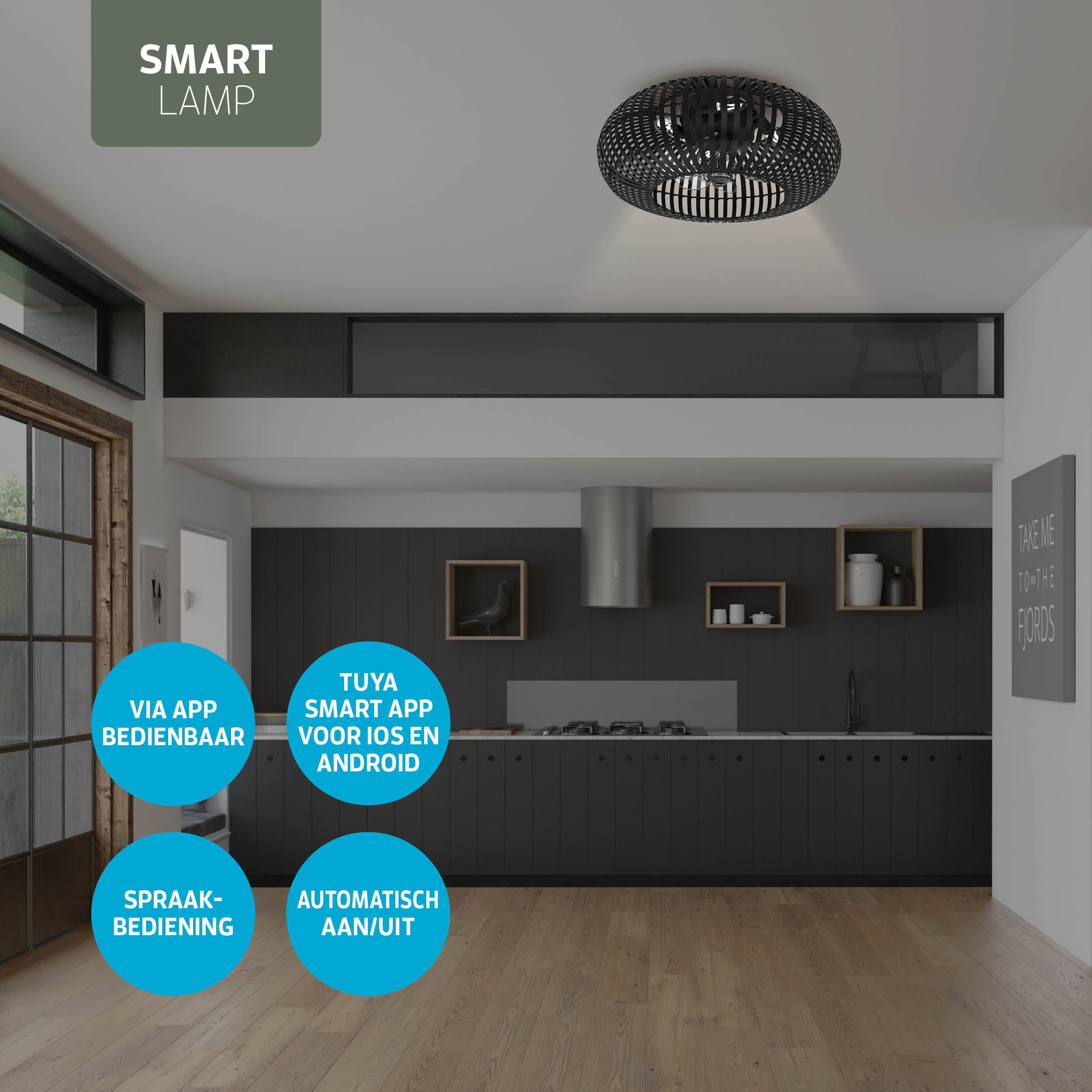 Varin® Smart Plafondlamp met ventilator - Bamboe Zwart