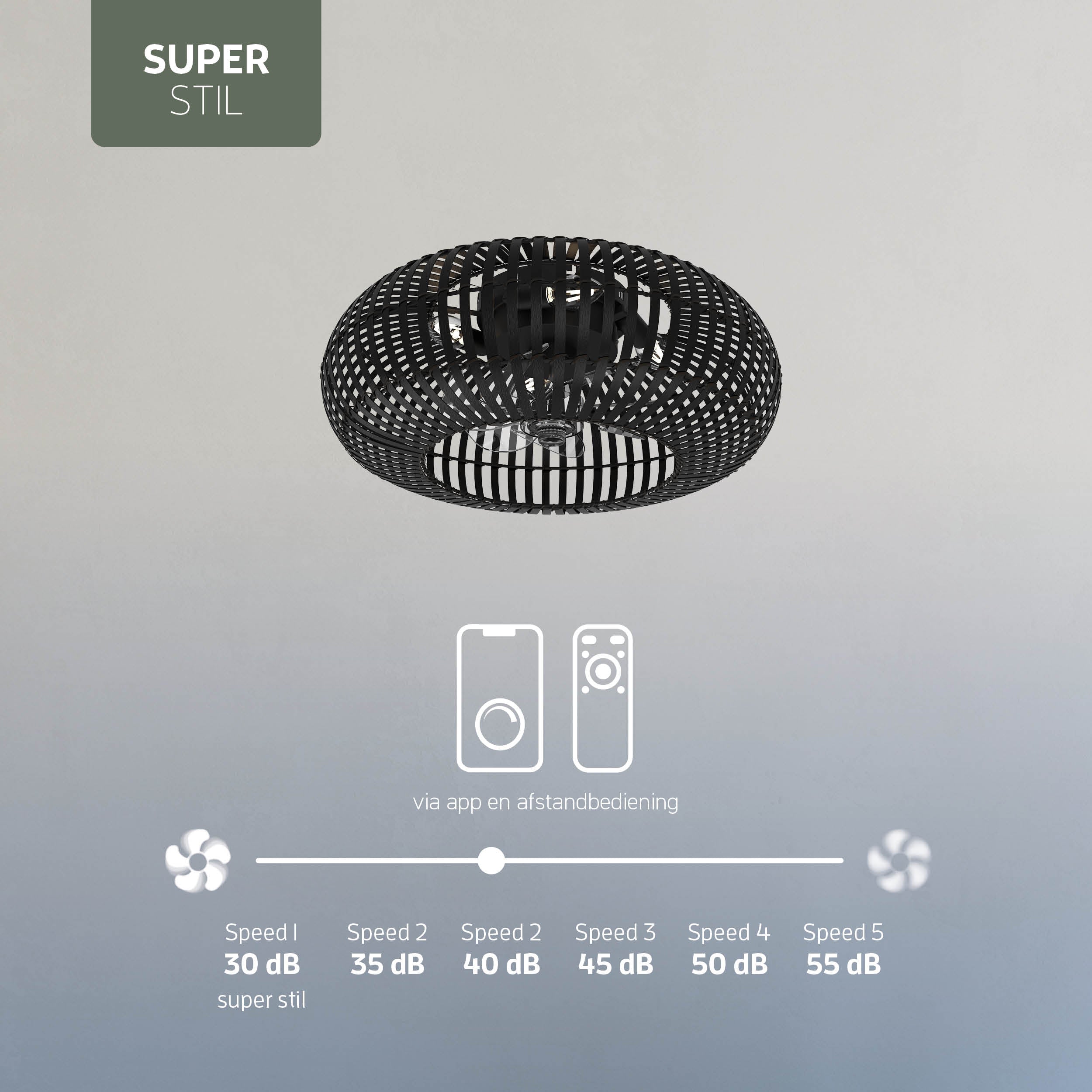 Varin® Smart Plafondlamp met ventilator - Bamboe Zwart