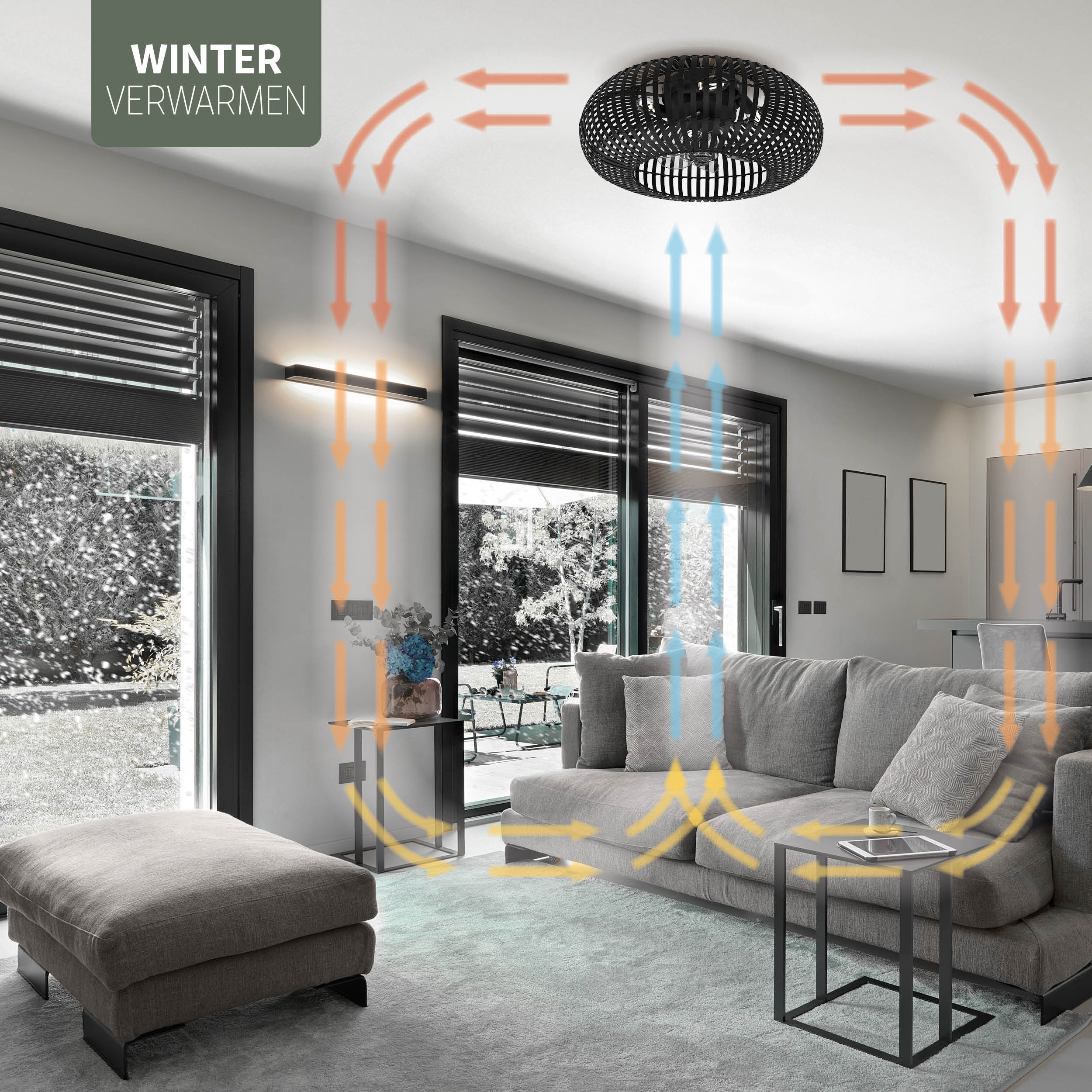 Varin® Smart Plafondlamp met ventilator - Bamboe Zwart