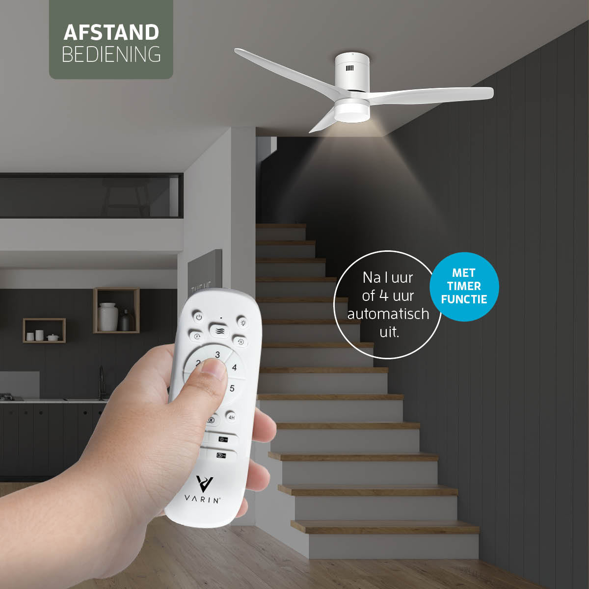 Smart Plafondventilator (hout) met Verlichting - Wit - 132cm - WiFi