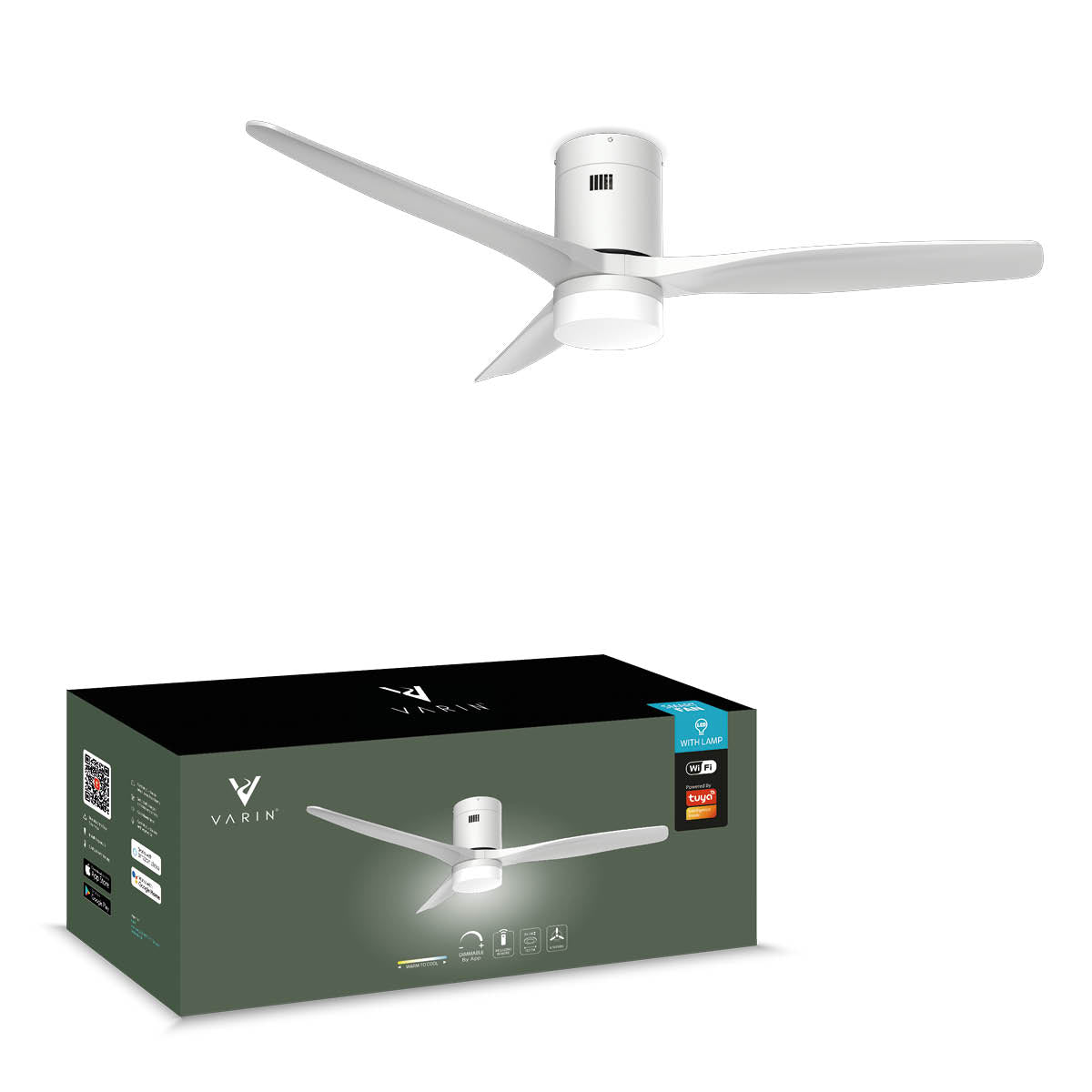 Smart Plafondventilator (hout) met Verlichting - Wit - 132cm - WiFi