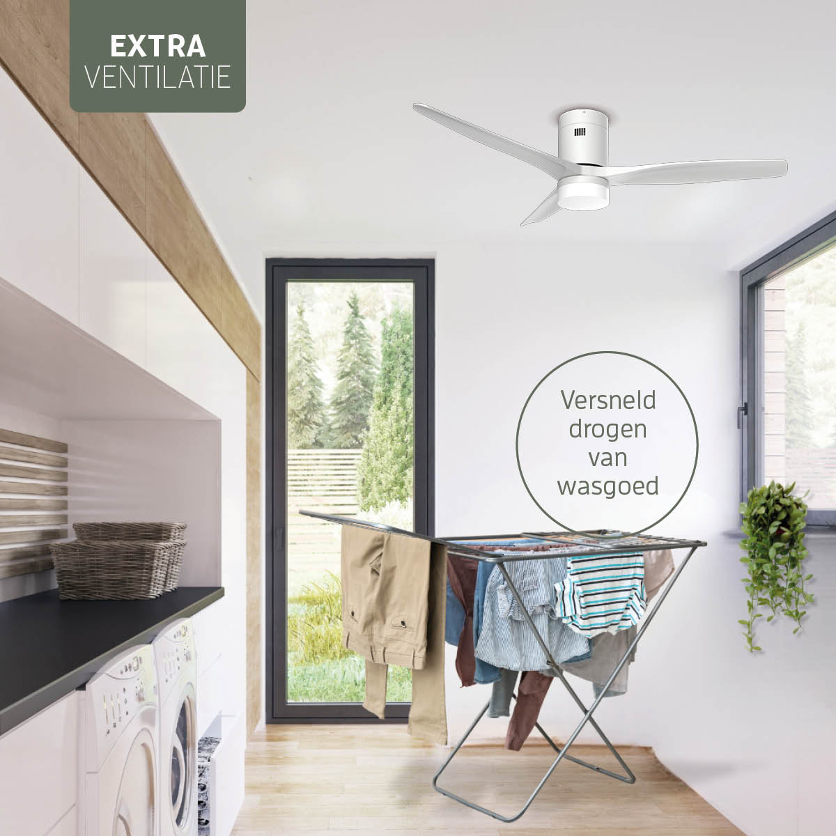 Smart Plafondventilator (hout) met Verlichting - Wit - 132cm - WiFi