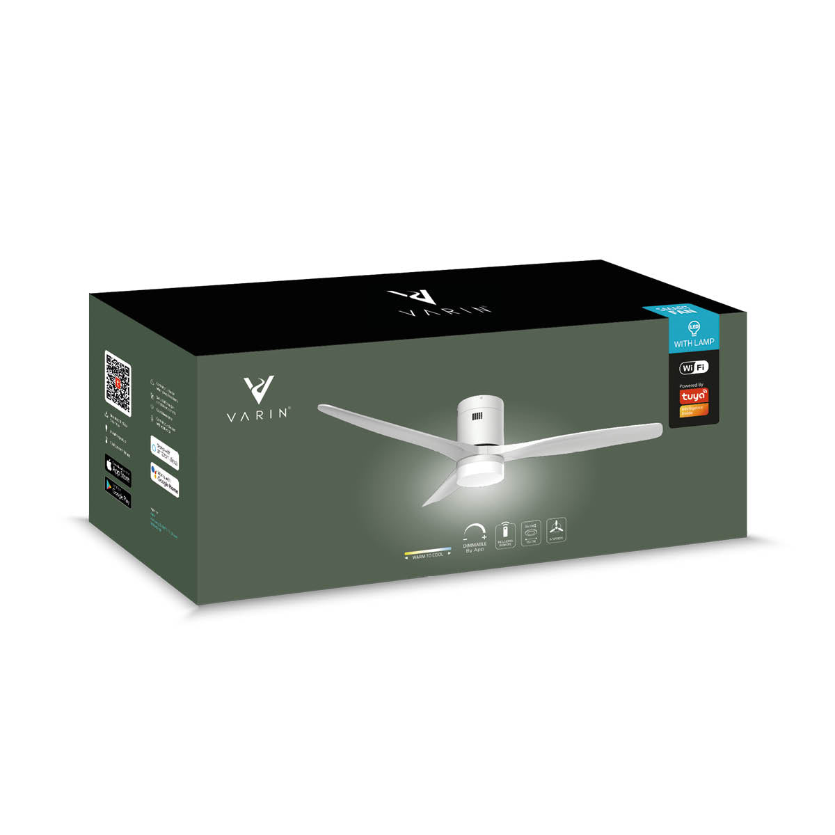Smart Plafondventilator (hout) met Verlichting - Wit - 132cm - WiFi