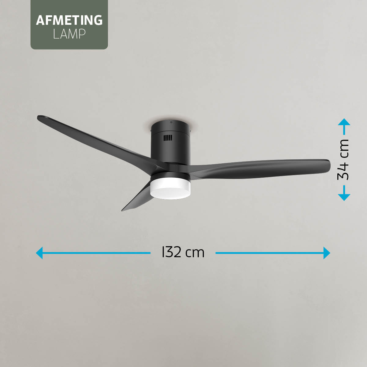 Smart Plafondventilator (hout) met Verlichting - Zwart - 132cm - WiFi