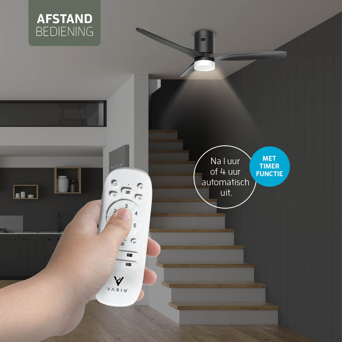 Smart Plafondventilator (hout) met Verlichting - Zwart - 132cm - WiFi