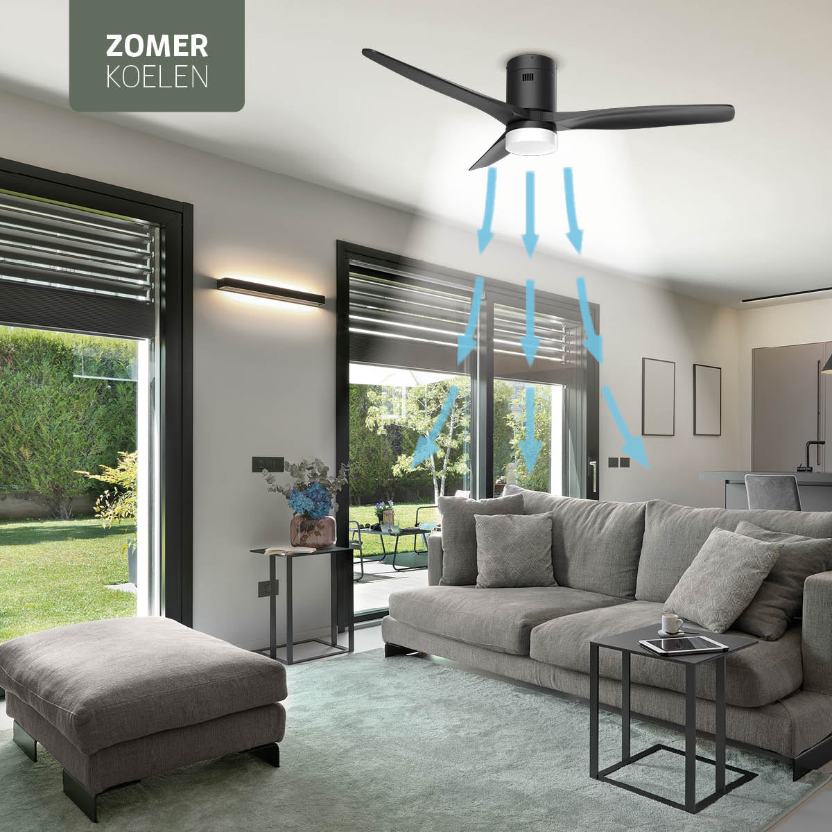 Smart Plafondventilator (hout) met Verlichting - Zwart - 132cm - WiFi