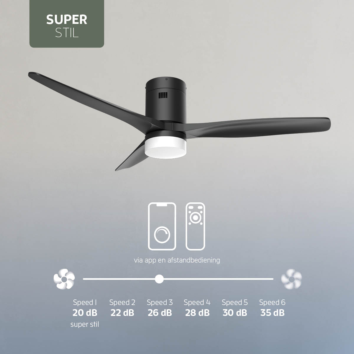 Smart Plafondventilator (hout) met Verlichting - Zwart - 132cm - WiFi