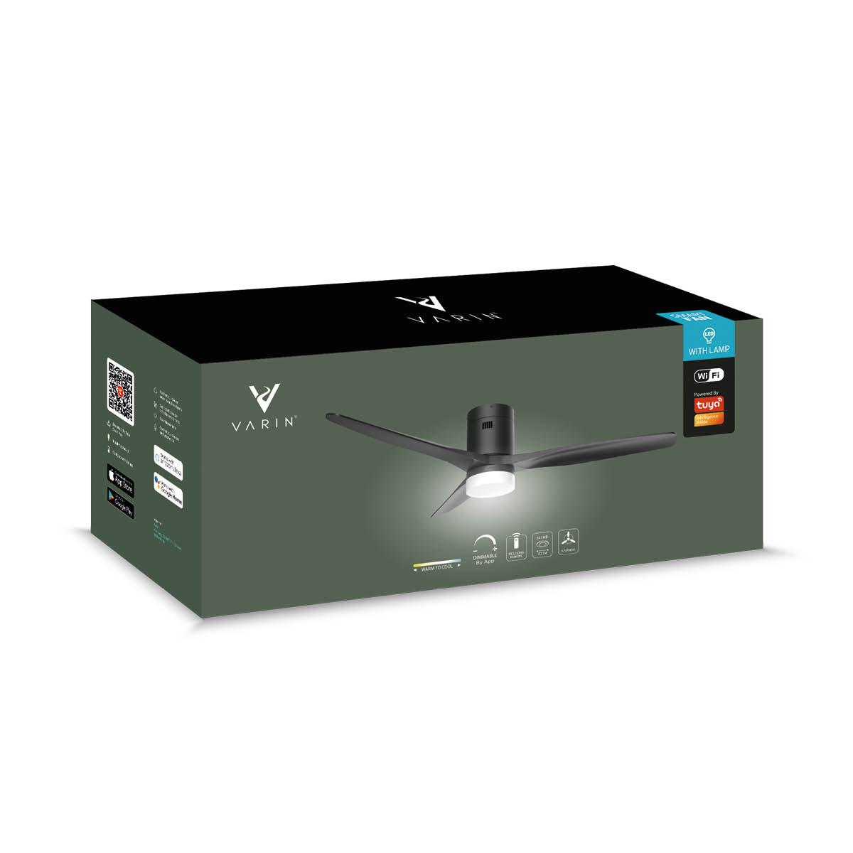 Smart Plafondventilator (hout) met Verlichting - Zwart - 132cm - WiFi