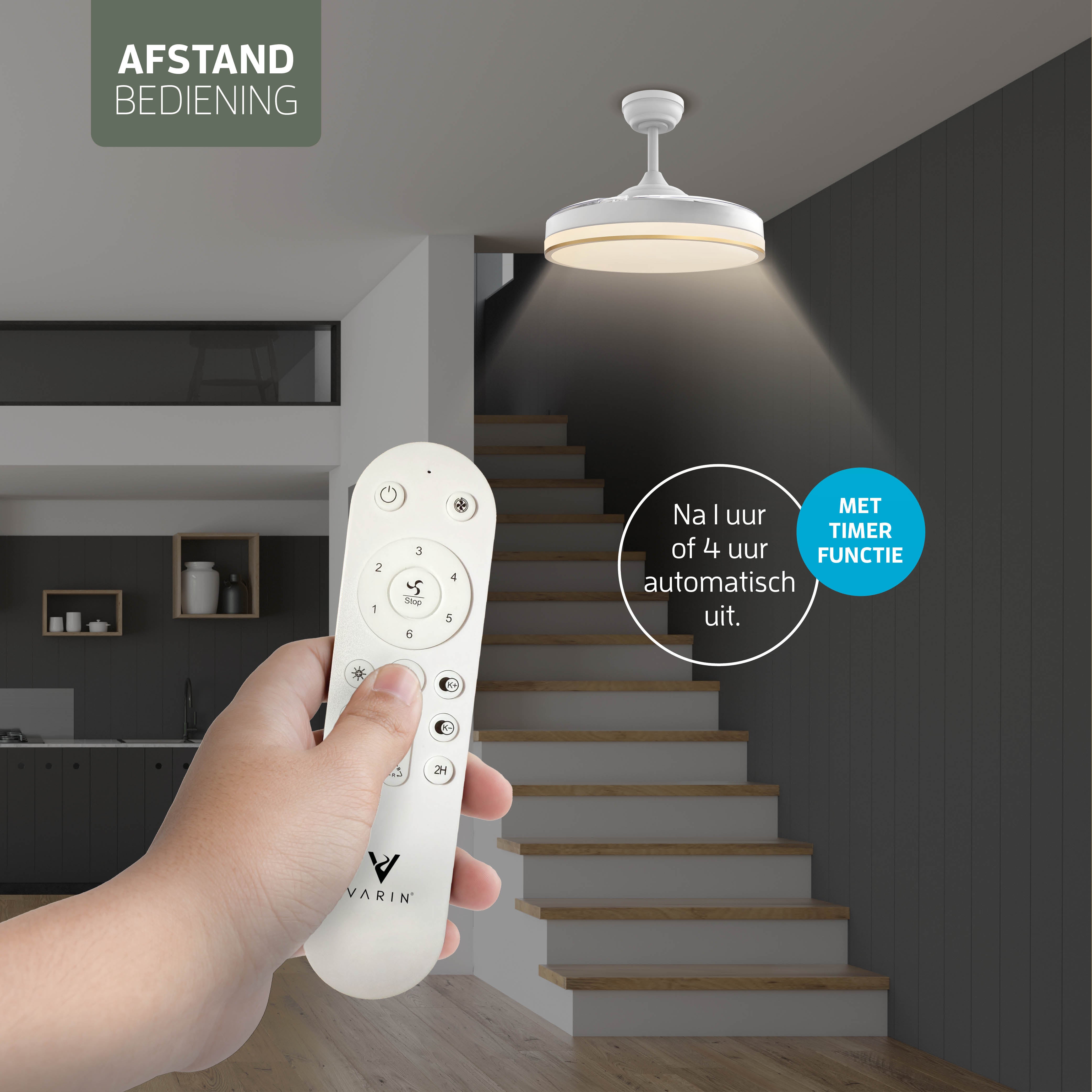 Plafondlamp met uitklapbare ventilator - Wit/Goud - 108cm - WiFi