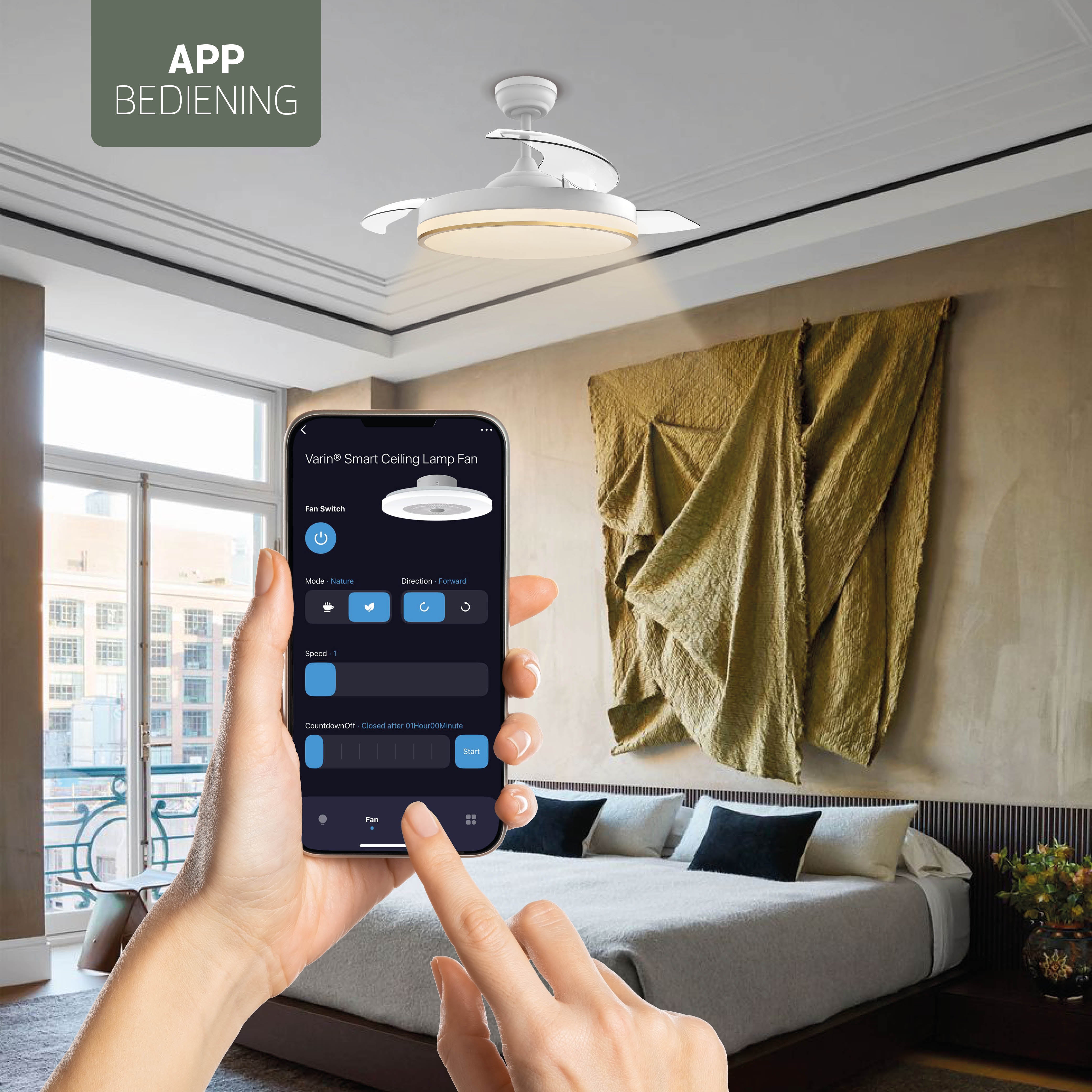 Lampada da soffitto con ventilatore pieghevole - Bianco/Oro - 108cm - WiFi