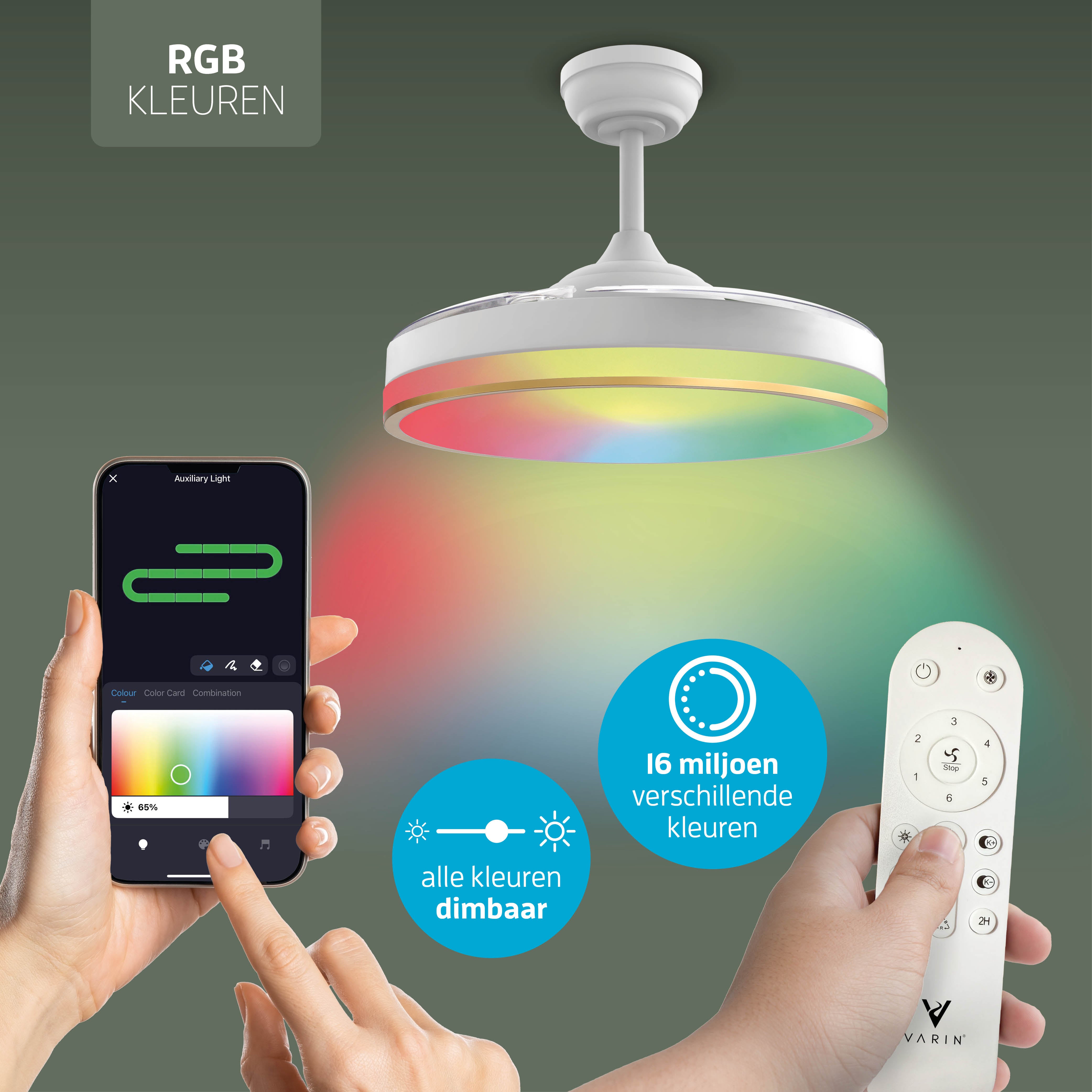 Plafondlamp met uitklapbare ventilator - Wit/Goud - 108cm - WiFi