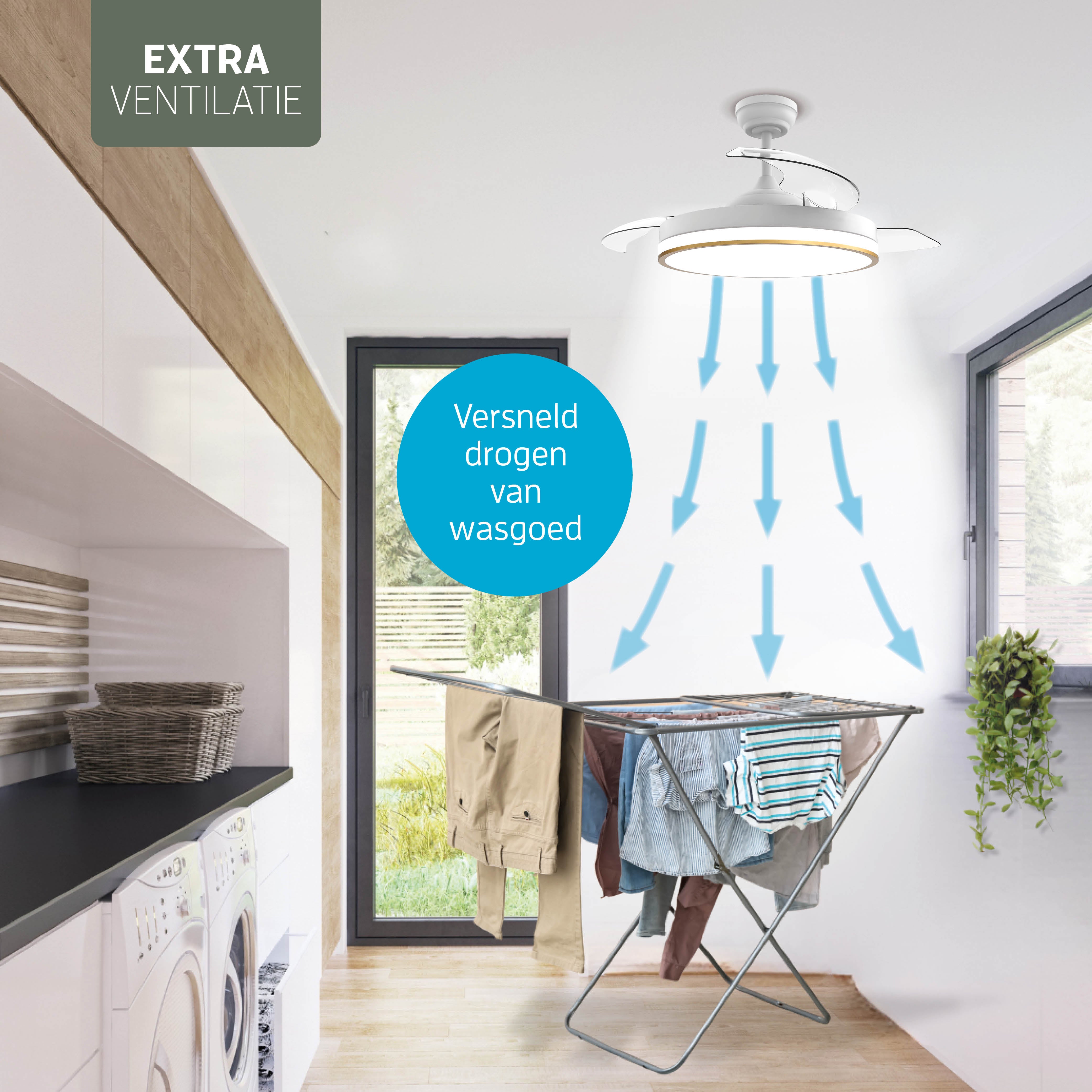 Plafondlamp met uitklapbare ventilator - Wit/Goud - 108cm - WiFi