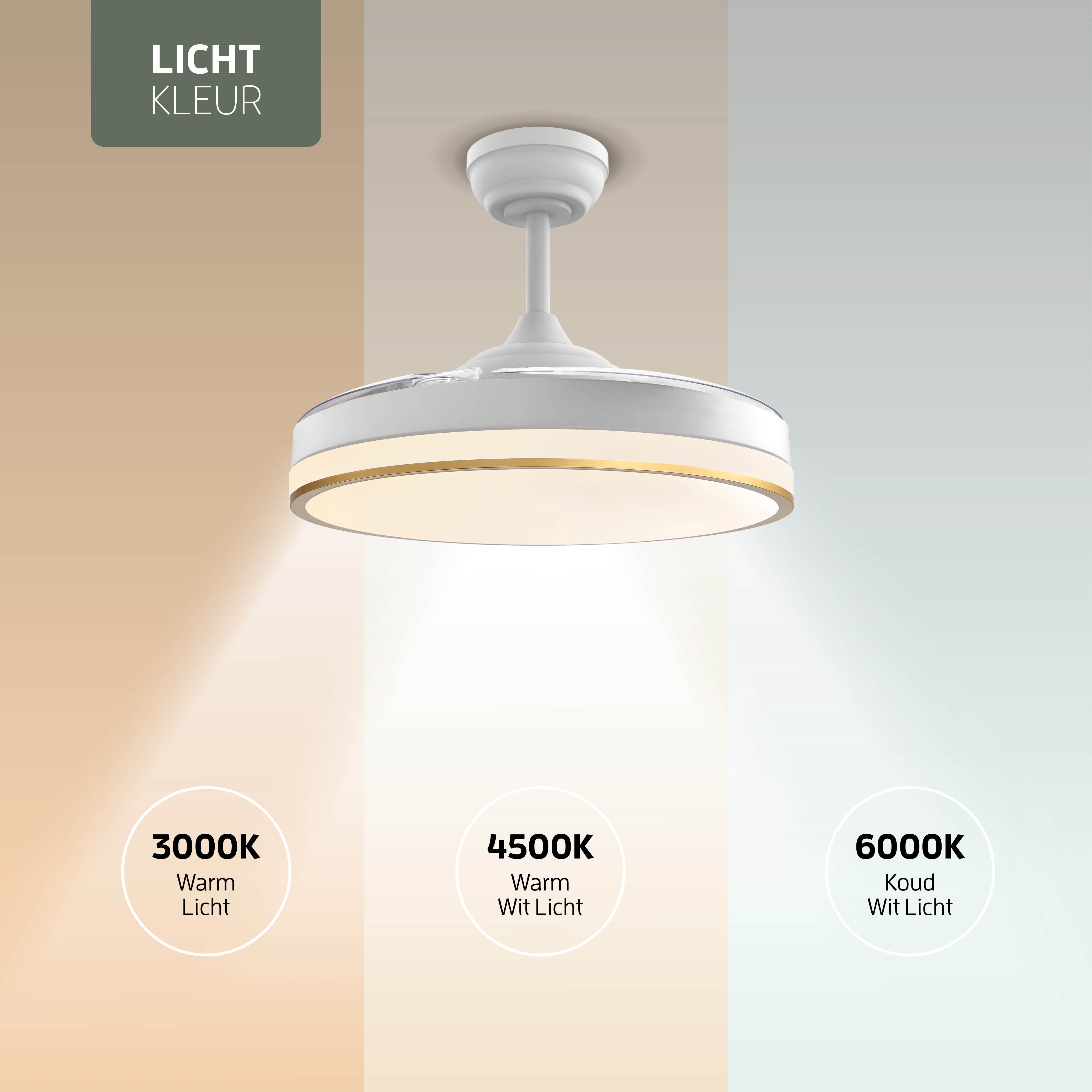 Plafondlamp met uitklapbare ventilator - Wit/Goud - 108cm - WiFi