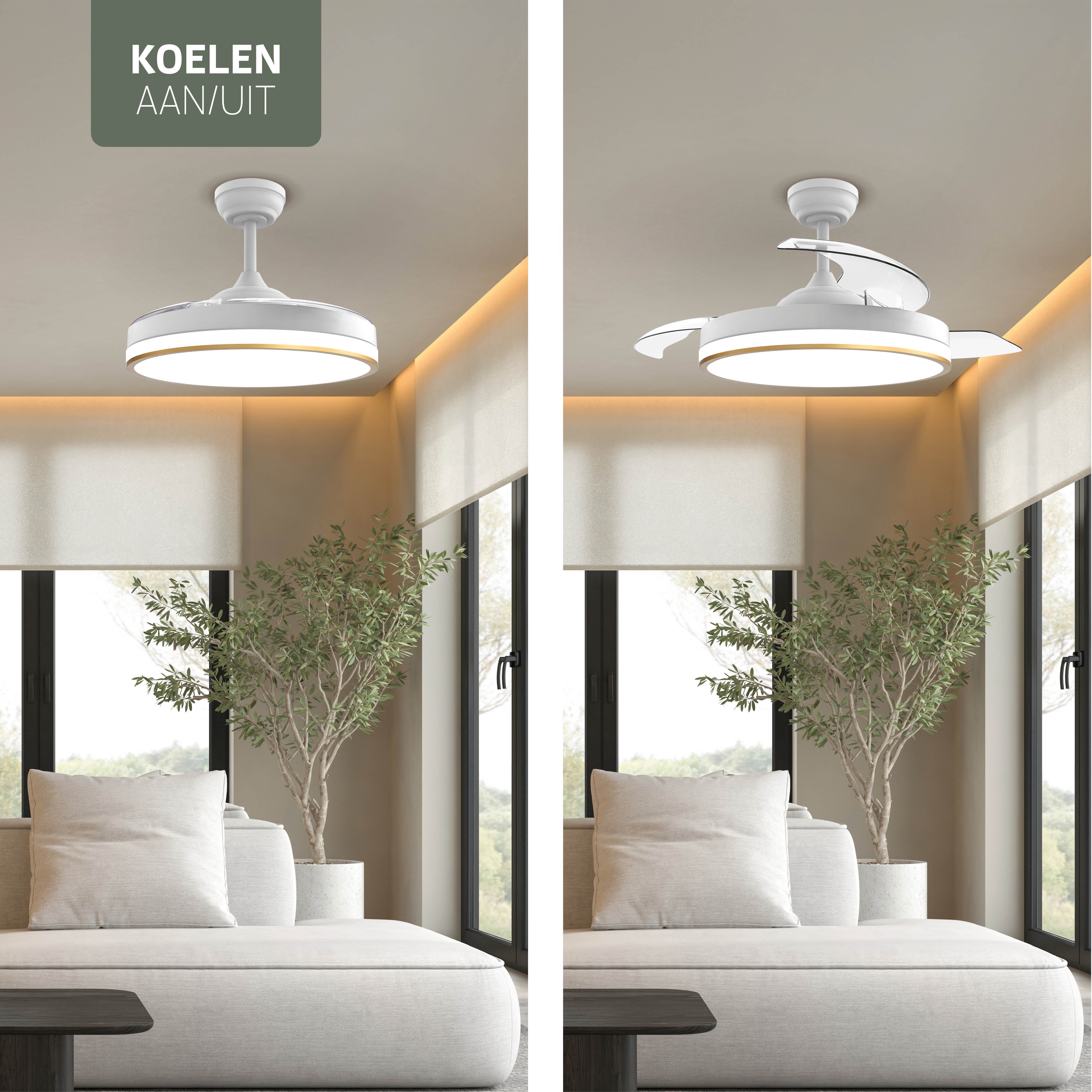 Plafondlamp met uitklapbare ventilator - Wit/Goud - 108cm - WiFi